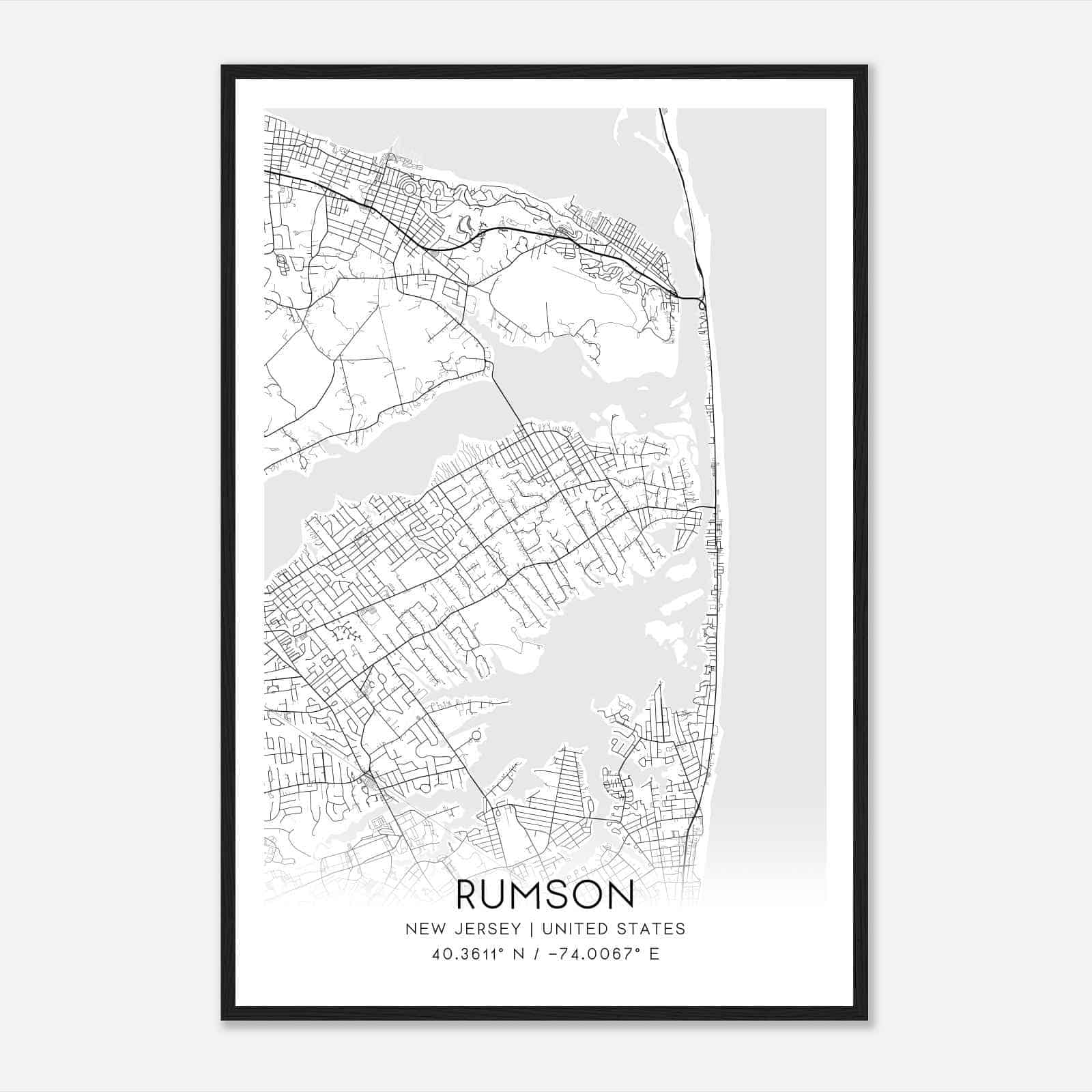 Rumson New Jersey Map Poster, Modern Home Decor Wall Art Print