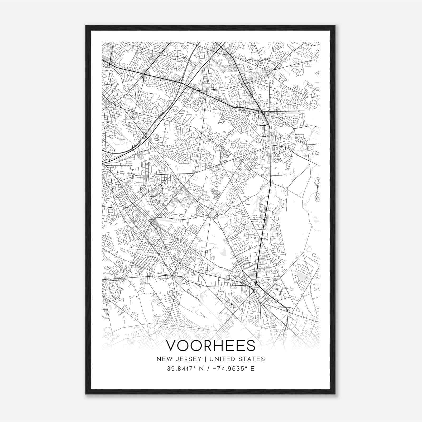 Voorhees New Jersey Map Poster, Modern Home Decor Wall Art Print