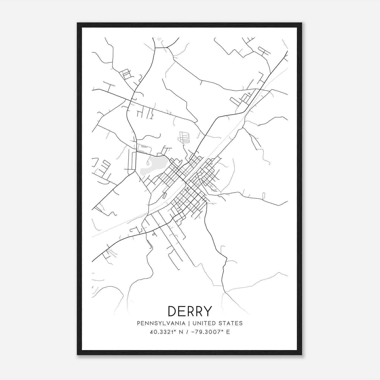 Derry Pennsylvania Map Poster, Modern Home Decor Wall Art Print