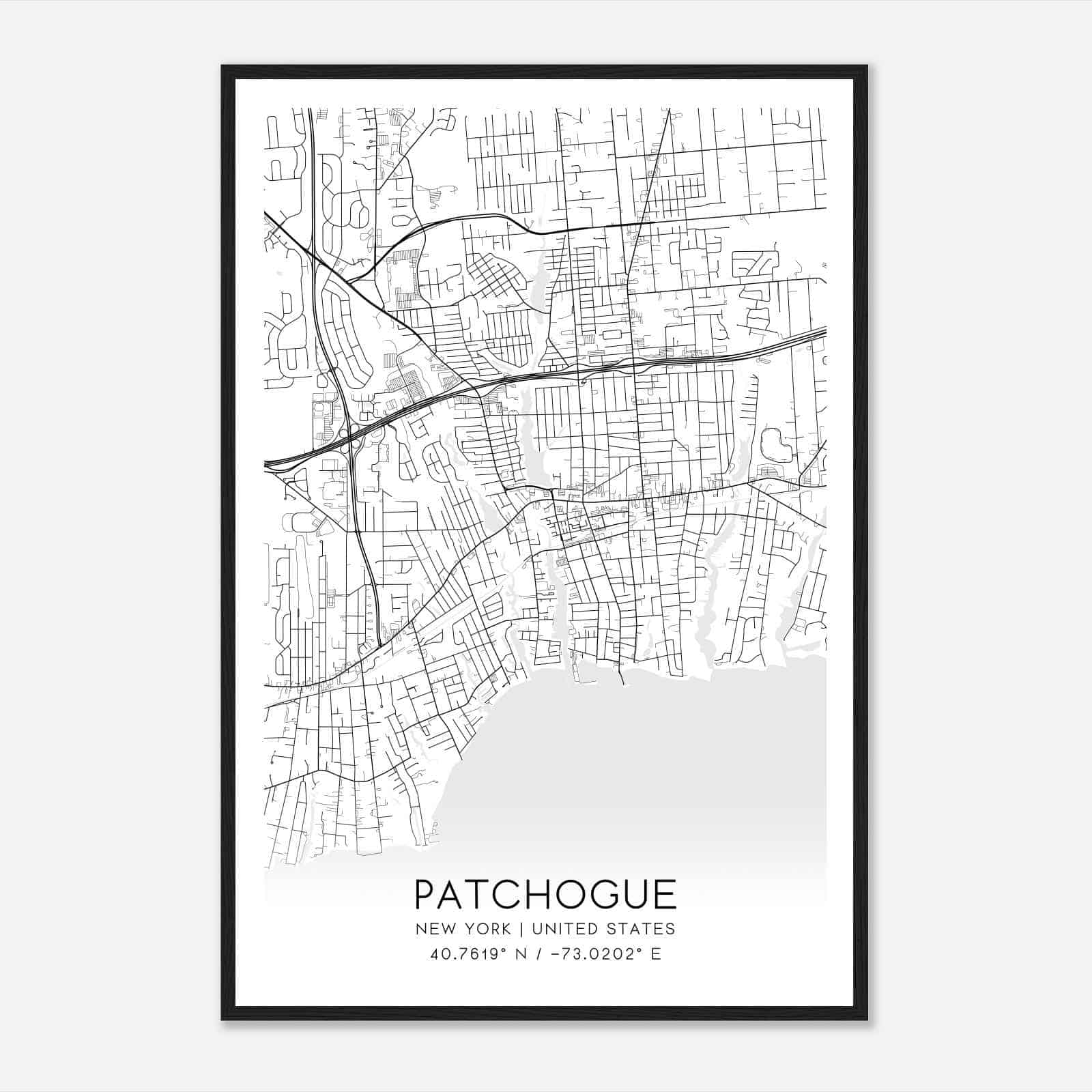 Patchogue New York Map Poster, Modern Home Decor Wall Art Print