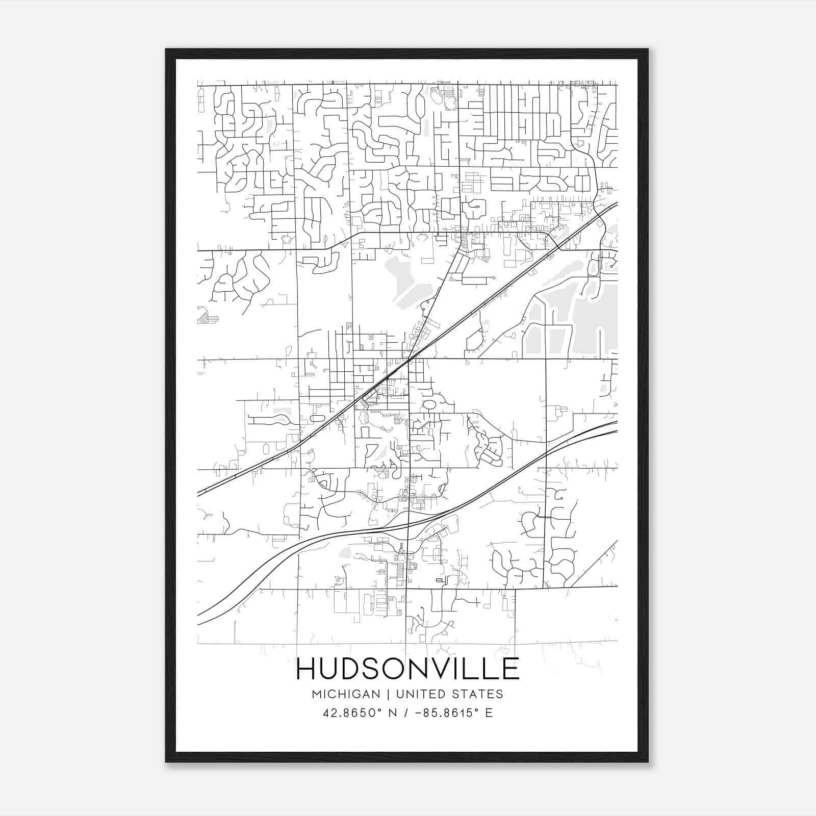 Hudsonville Michigan Map Poster, Modern Home Decor Wall Art Print