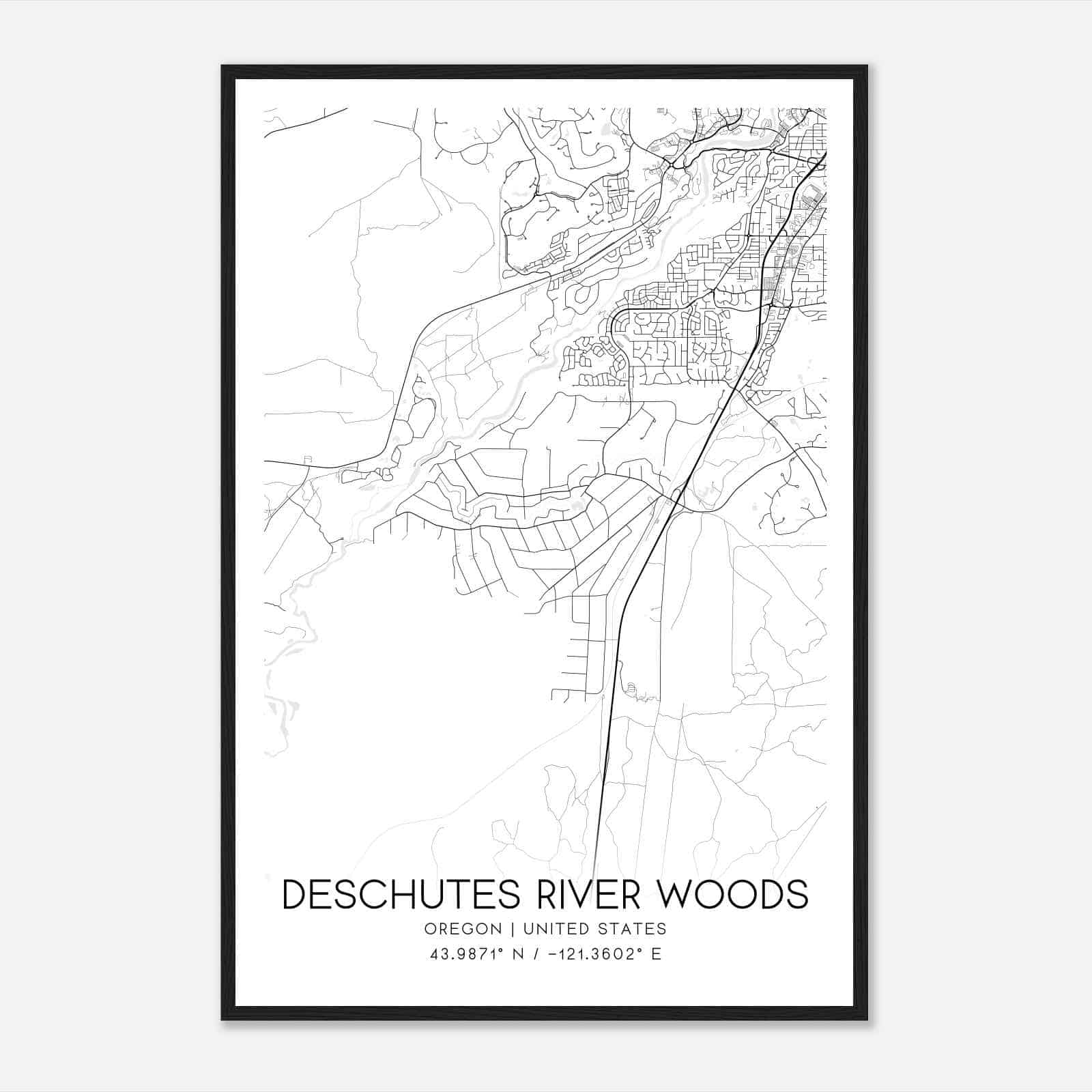 Deschutes River Woods Oregon Map Poster, Modern Home Decor Wall Art Print