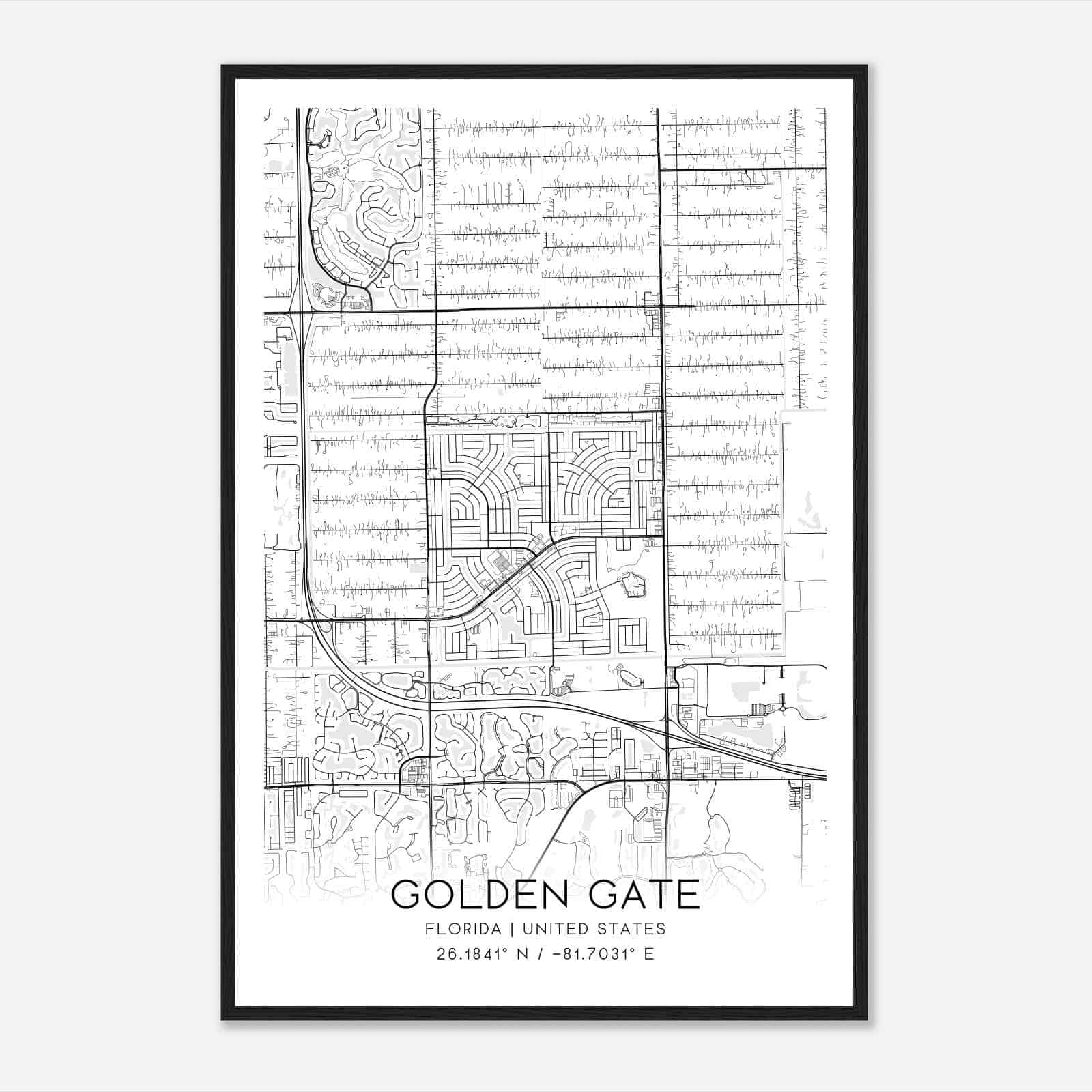 Golden Gate Florida Map Poster, Modern Home Decor Wall Art Print