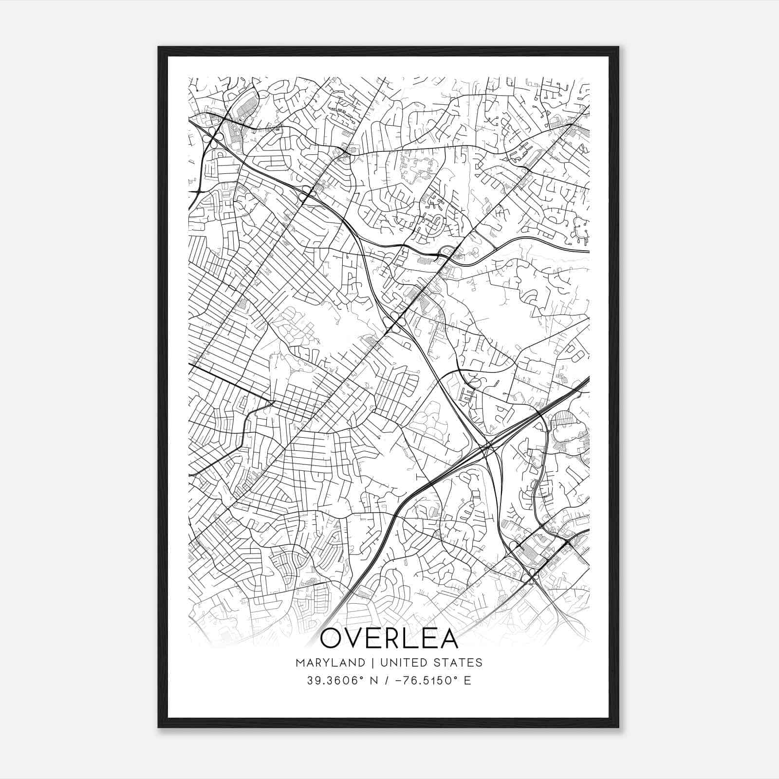 Overlea Maryland Map Poster, Modern Home Decor Wall Art Print