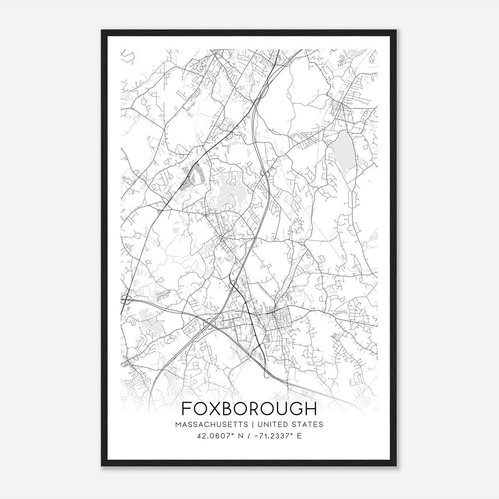 Foxborough Massachusetts Map Poster, Modern Home Decor Wall Art Print
