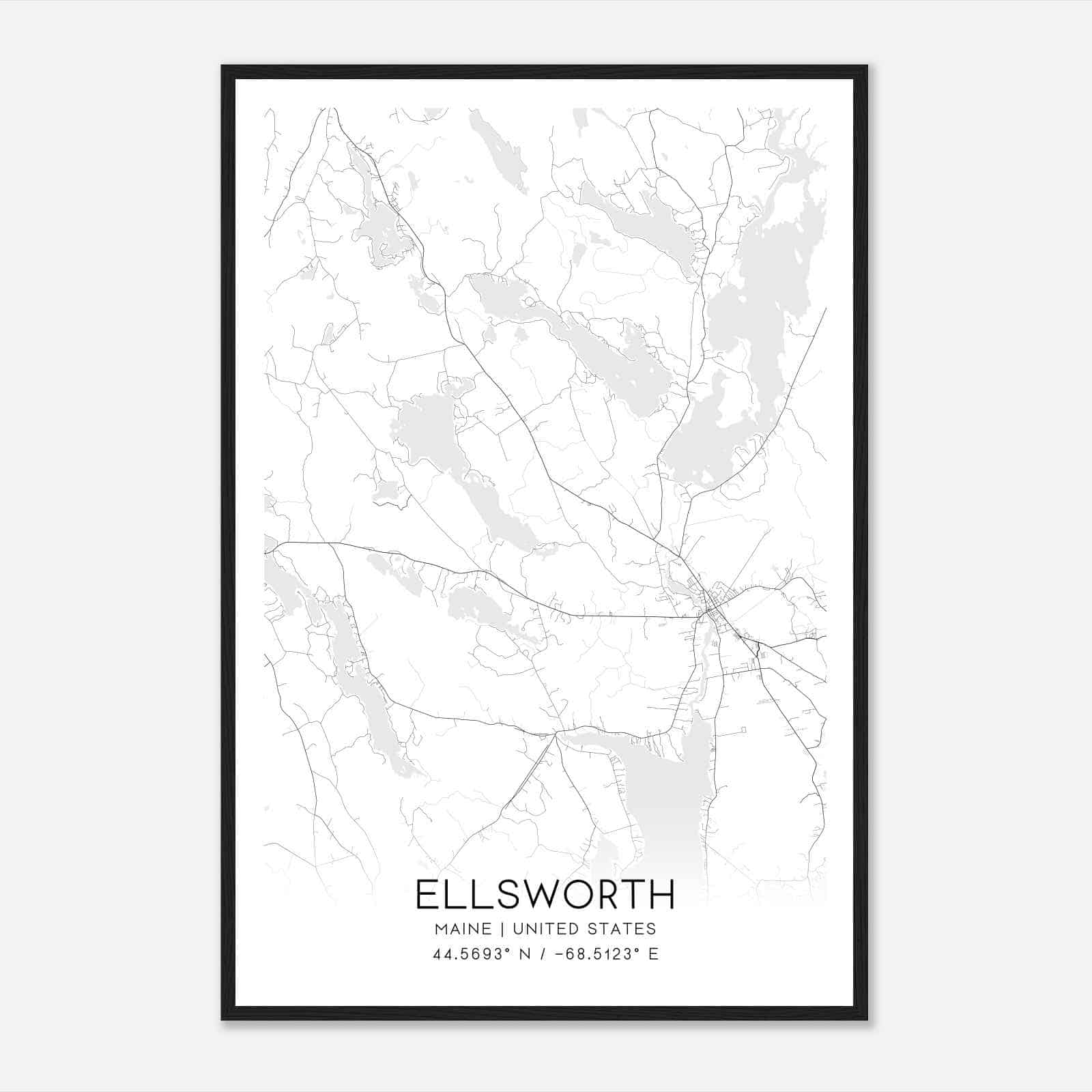 Ellsworth Maine Map Poster, Modern Home Decor Wall Art Print