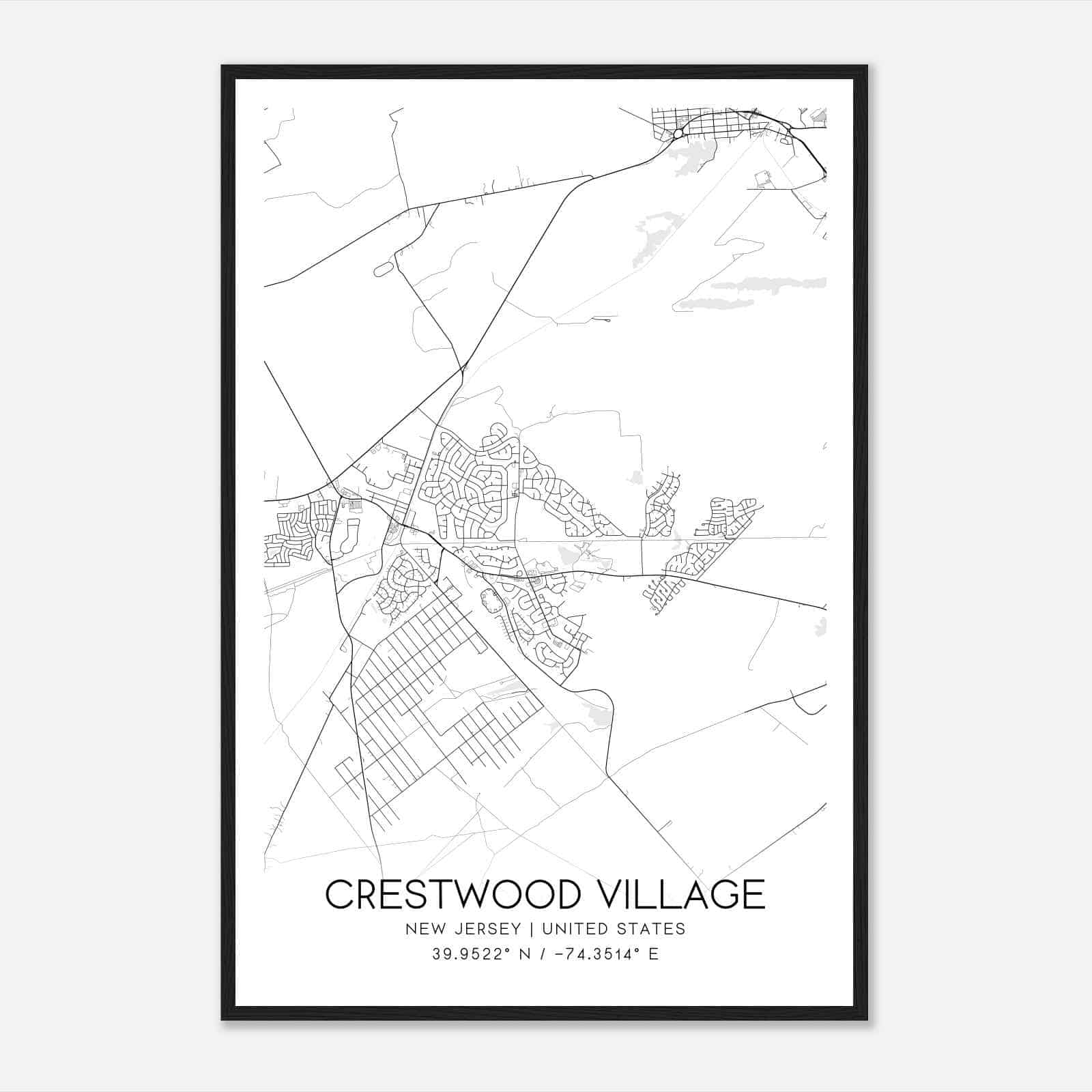 Crestwood Village New Jersey Map Poster, Modern Home Decor Wall Art Print