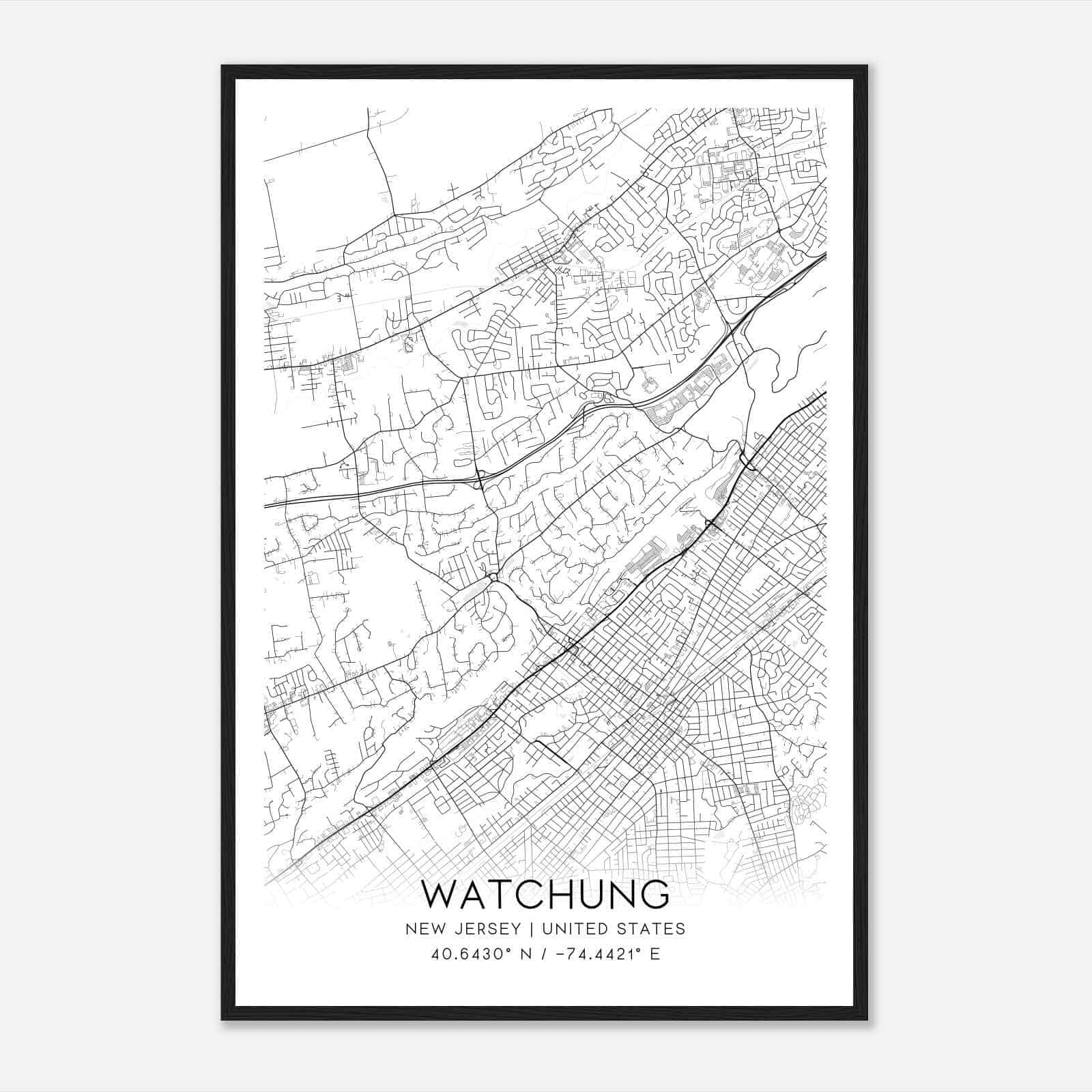 Watchung New Jersey Map Poster, Modern Home Decor Wall Art Print
