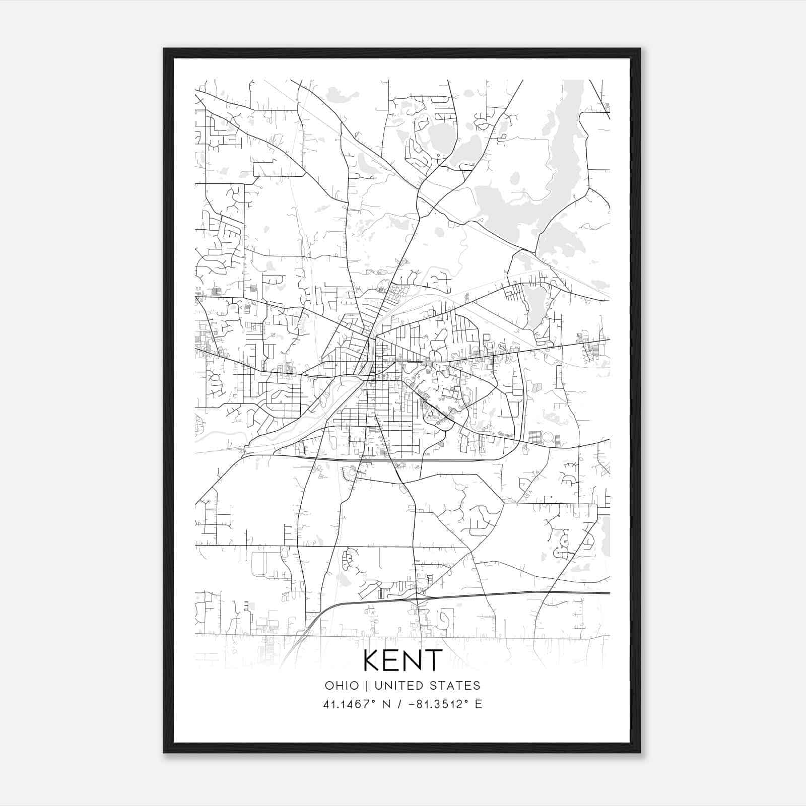 Kent Ohio Map Poster, Modern Home Decor Wall Art Print