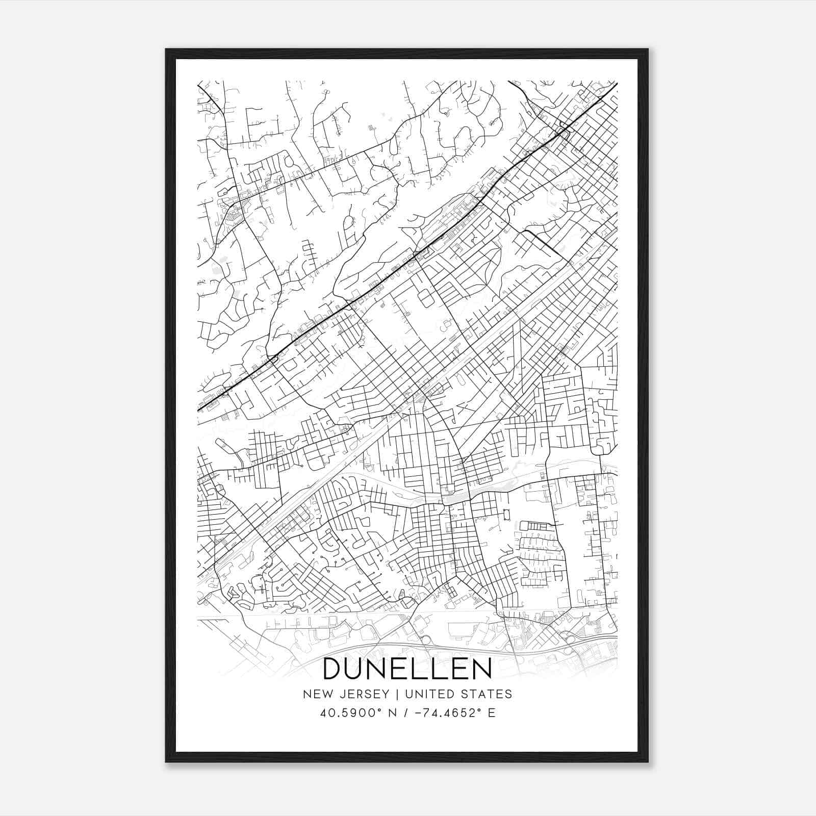 Dunellen New Jersey Map Poster, Modern Home Decor Wall Art Print