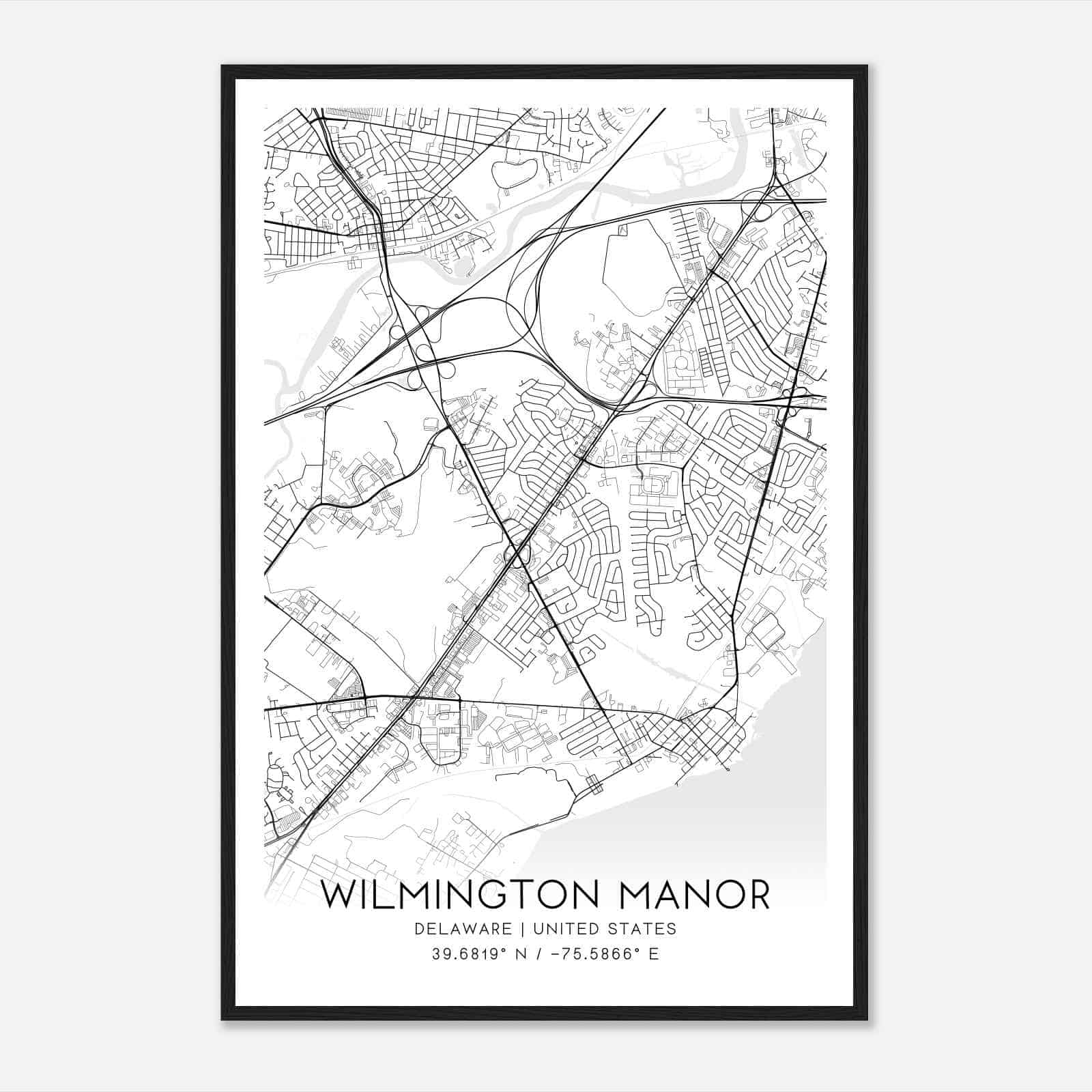 Wilmington Manor Delaware Map Poster, Modern Home Decor Wall Art Print