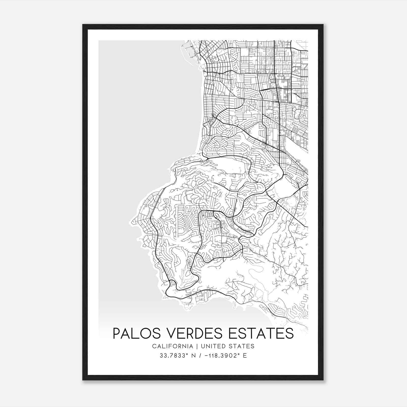 Palos Verdes Estates California Map Poster, Modern Home Decor Wall Art Print