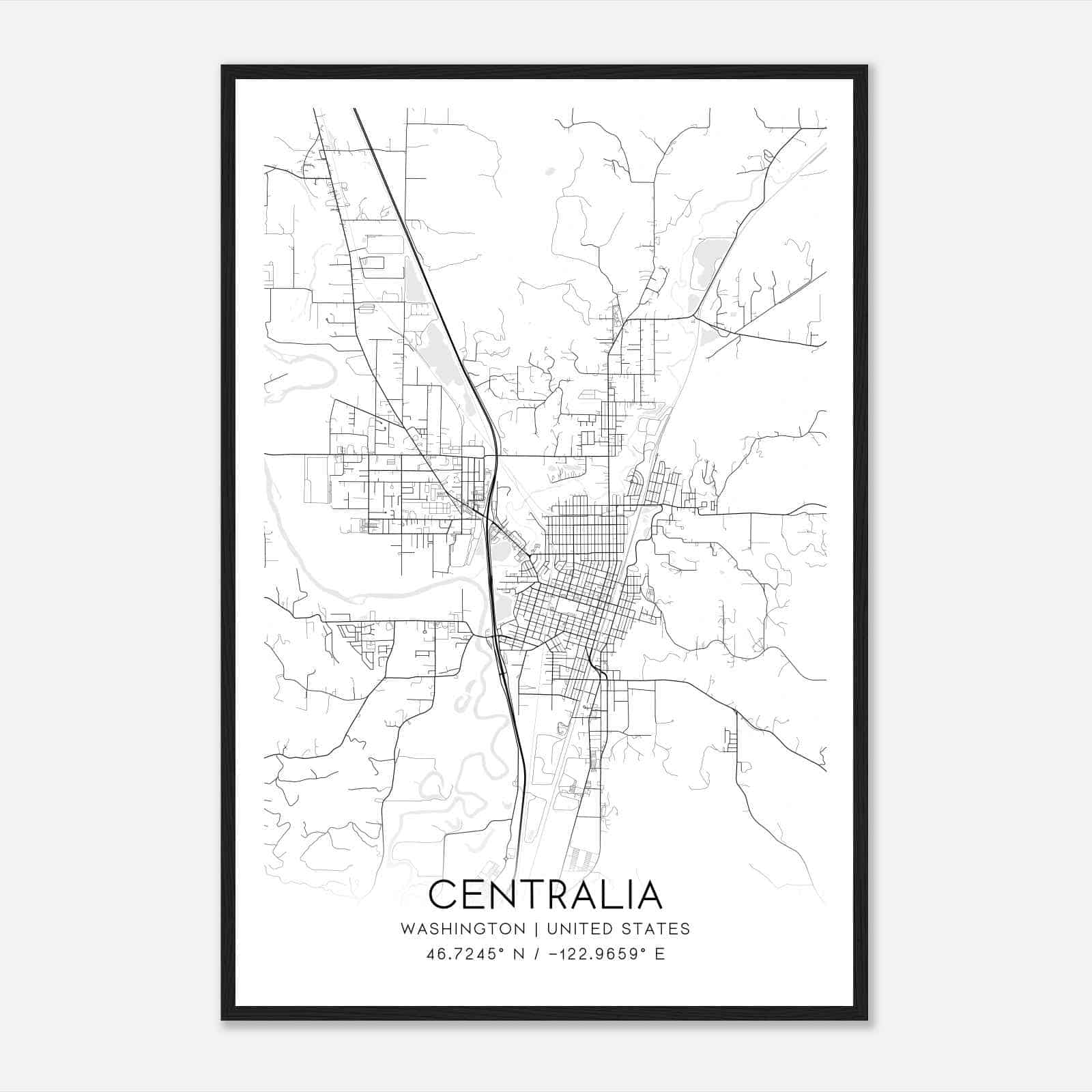 Centralia Washington Map Poster, Modern Home Decor Wall Art Print