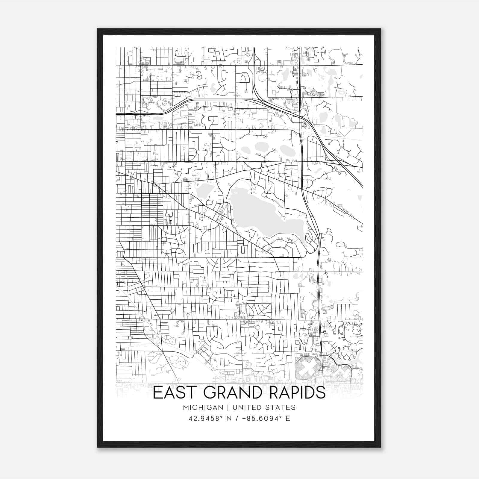 East Grand Rapids Michigan Map Poster, Modern Home Decor Wall Art Print