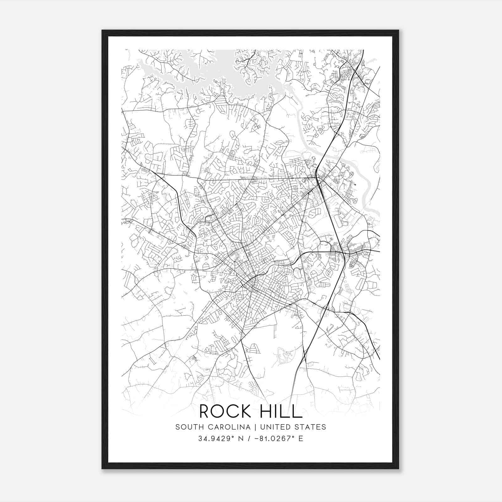 Rock Hill South Carolina Map Poster, Modern Home Decor Wall Art Print