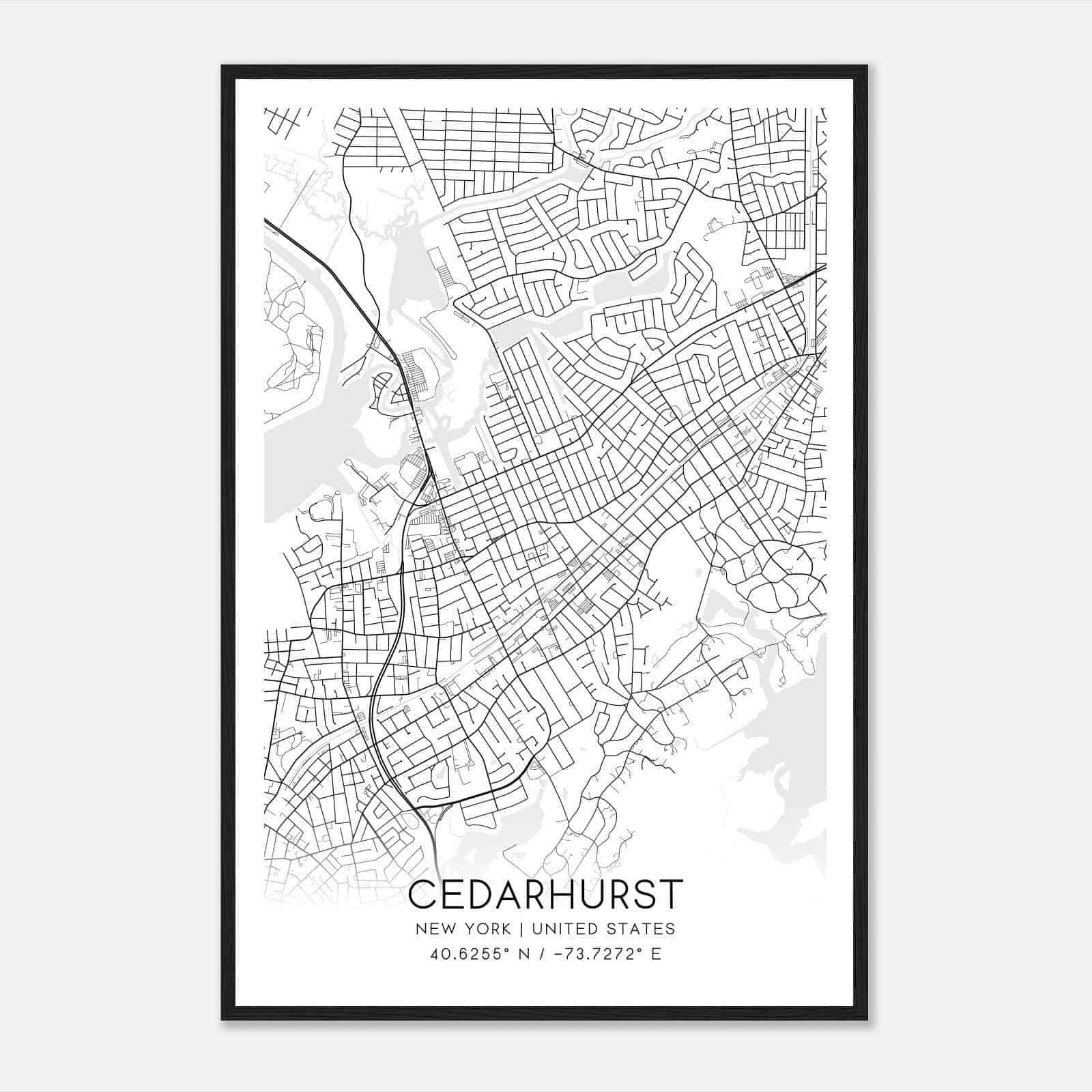 Cedarhurst New York Map Poster, Modern Home Decor Wall Art Print