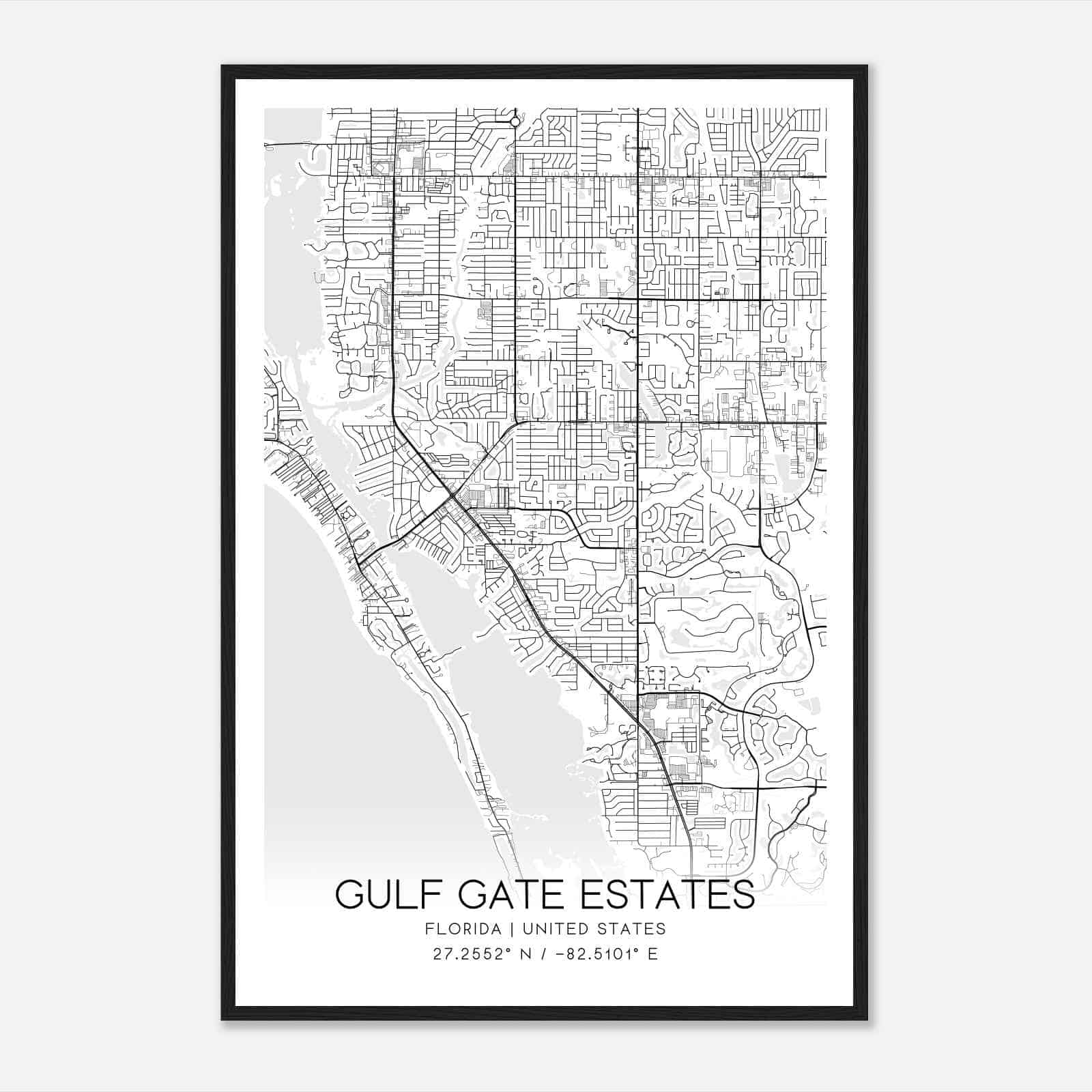Gulf Gate Estates Florida Map Poster, Modern Home Decor Wall Art Print