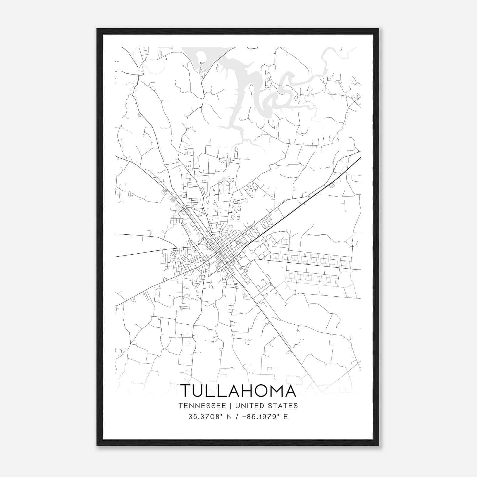 Tullahoma Tennessee Map Poster, Modern Home Decor Wall Art Print