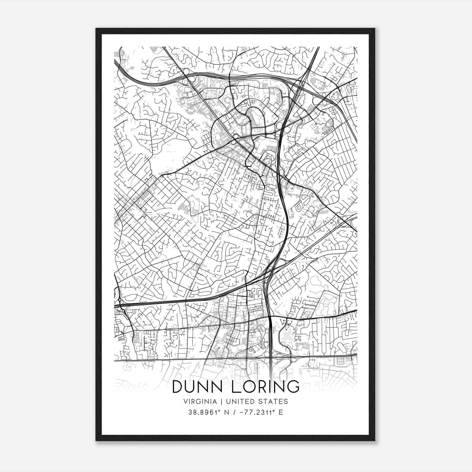 Dunn Loring Virginia Map Poster, Modern Home Decor Wall Art Print