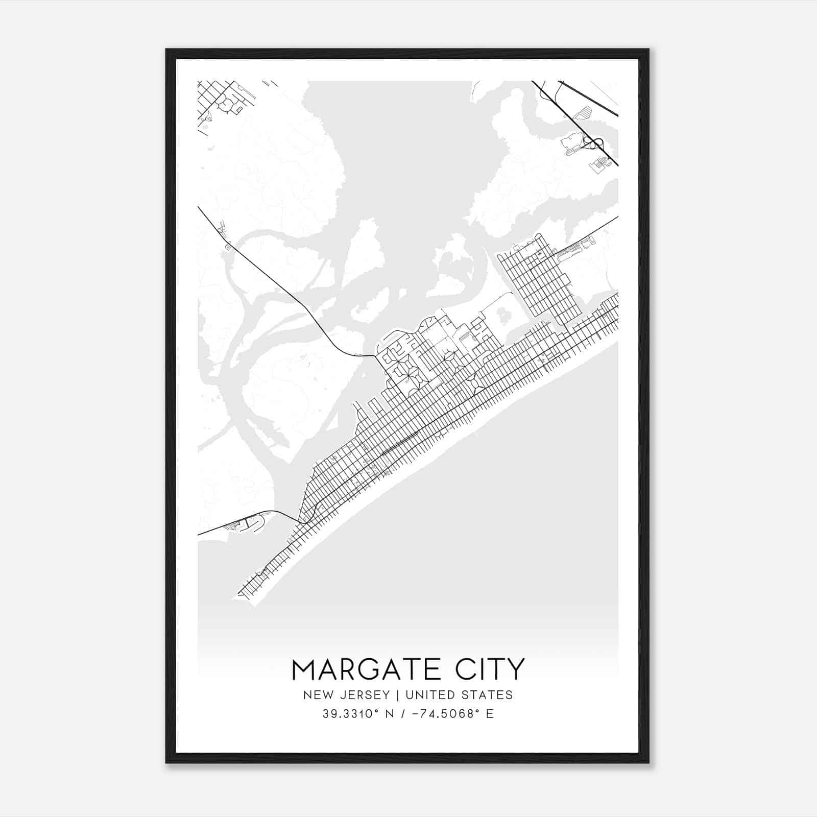 Margate City New Jersey Map Poster, Modern Home Decor Wall Art Print