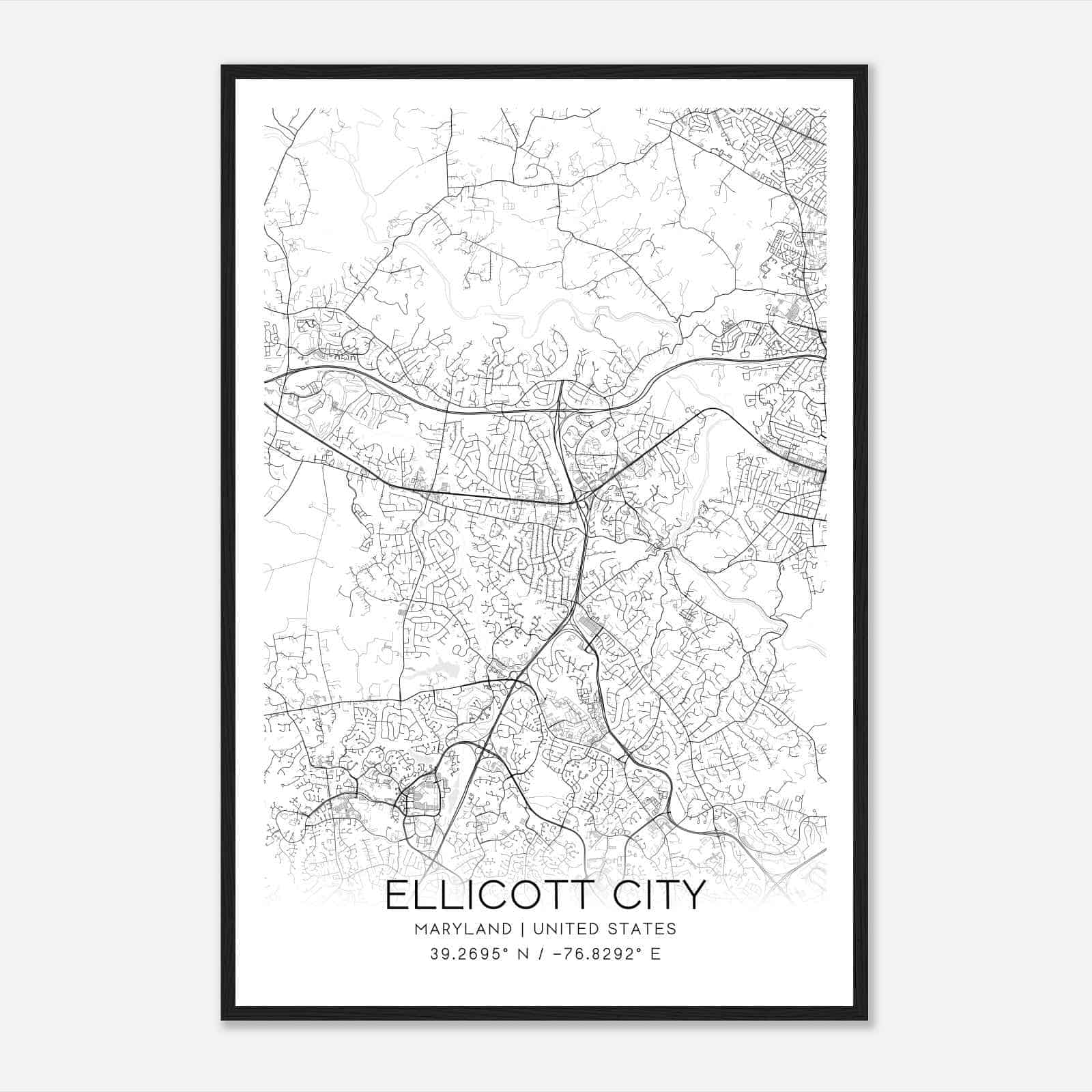 Ellicott City Maryland Map Poster, Modern Home Decor Wall Art Print
