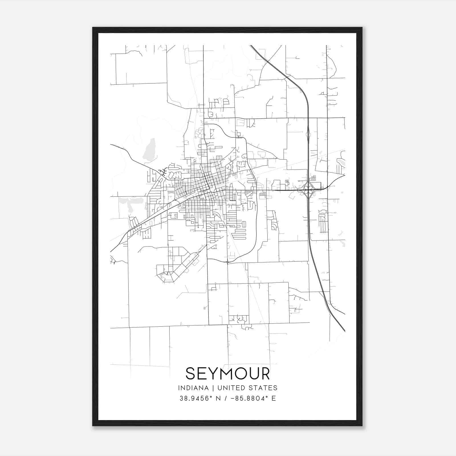 Seymour Indiana Map Poster, Modern Home Decor Wall Art Print