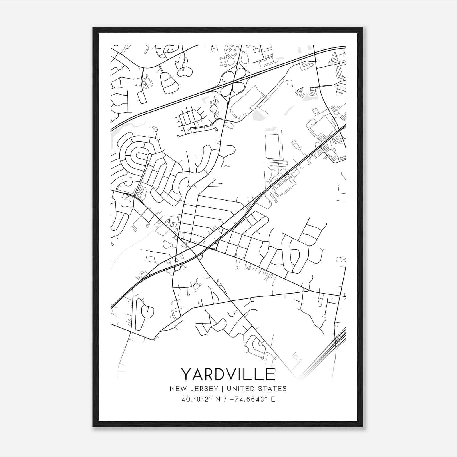 Yardville New Jersey Map Poster, Modern Home Decor Wall Art Print