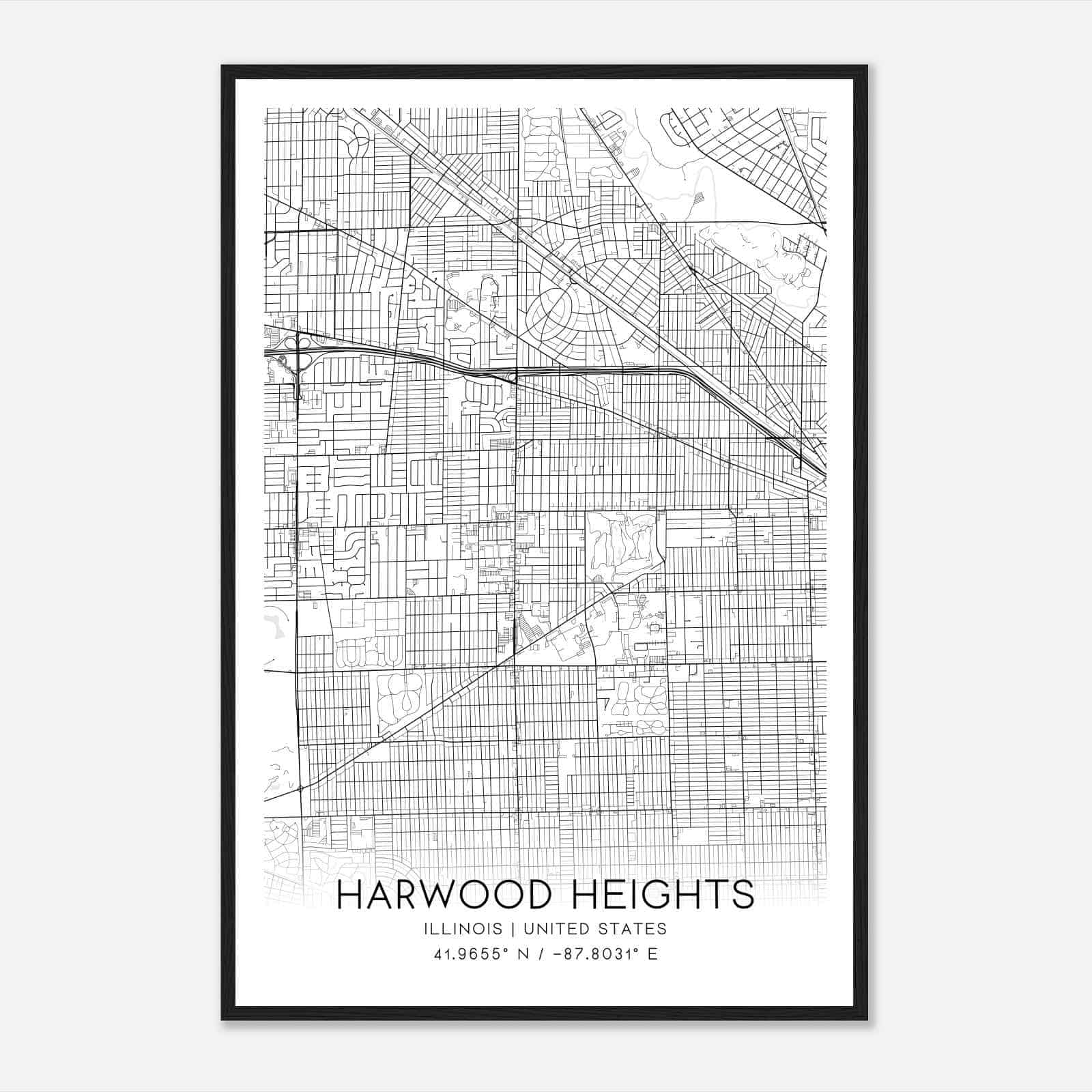 Harwood Heights Illinois Map Poster, Modern Home Decor Wall Art Print