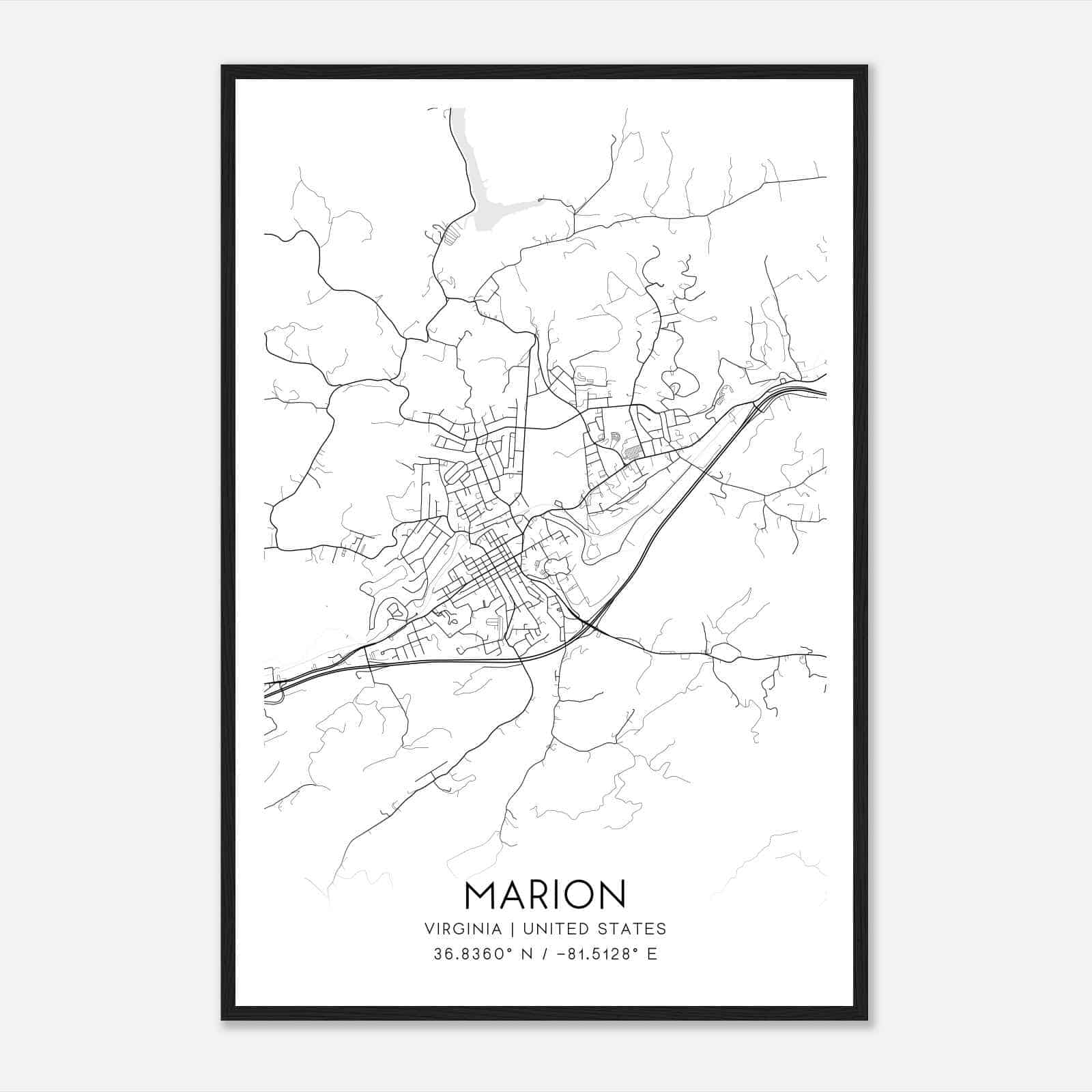 Marion Virginia Map Poster, Modern Home Decor Wall Art Print