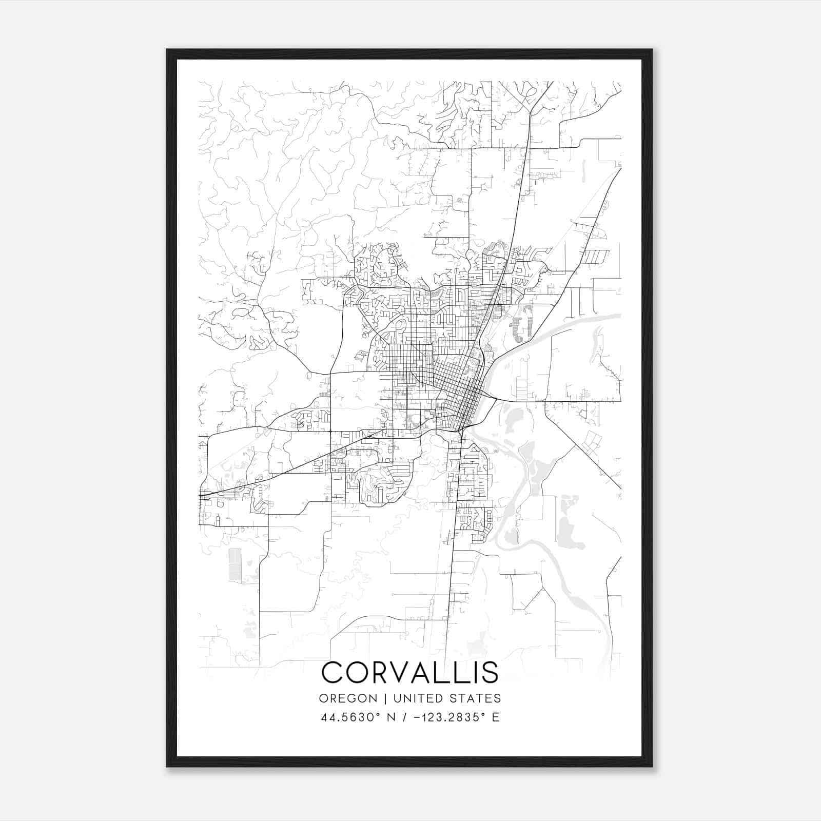 Corvallis Oregon Map Poster, Modern Home Decor Wall Art Print