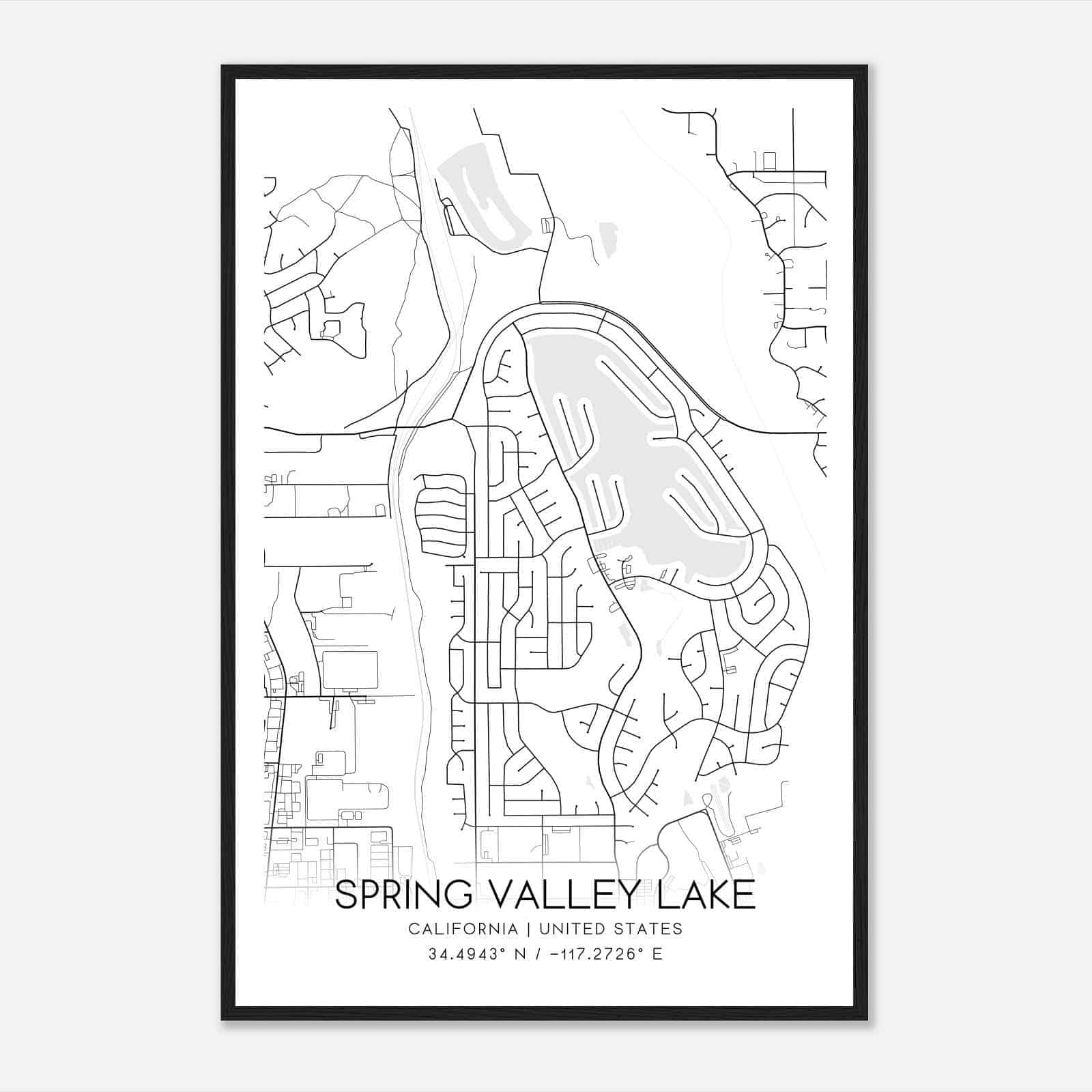 Spring Valley Lake California Map Poster, Modern Home Decor Wall Art Print