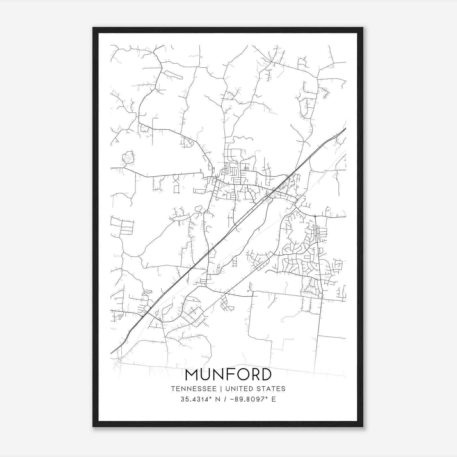 Munford Tennessee Map Poster, Modern Home Decor Wall Art Print