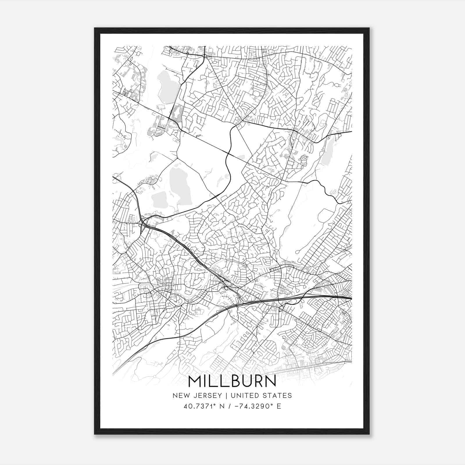 Millburn New Jersey Map Poster, Modern Home Decor Wall Art Print