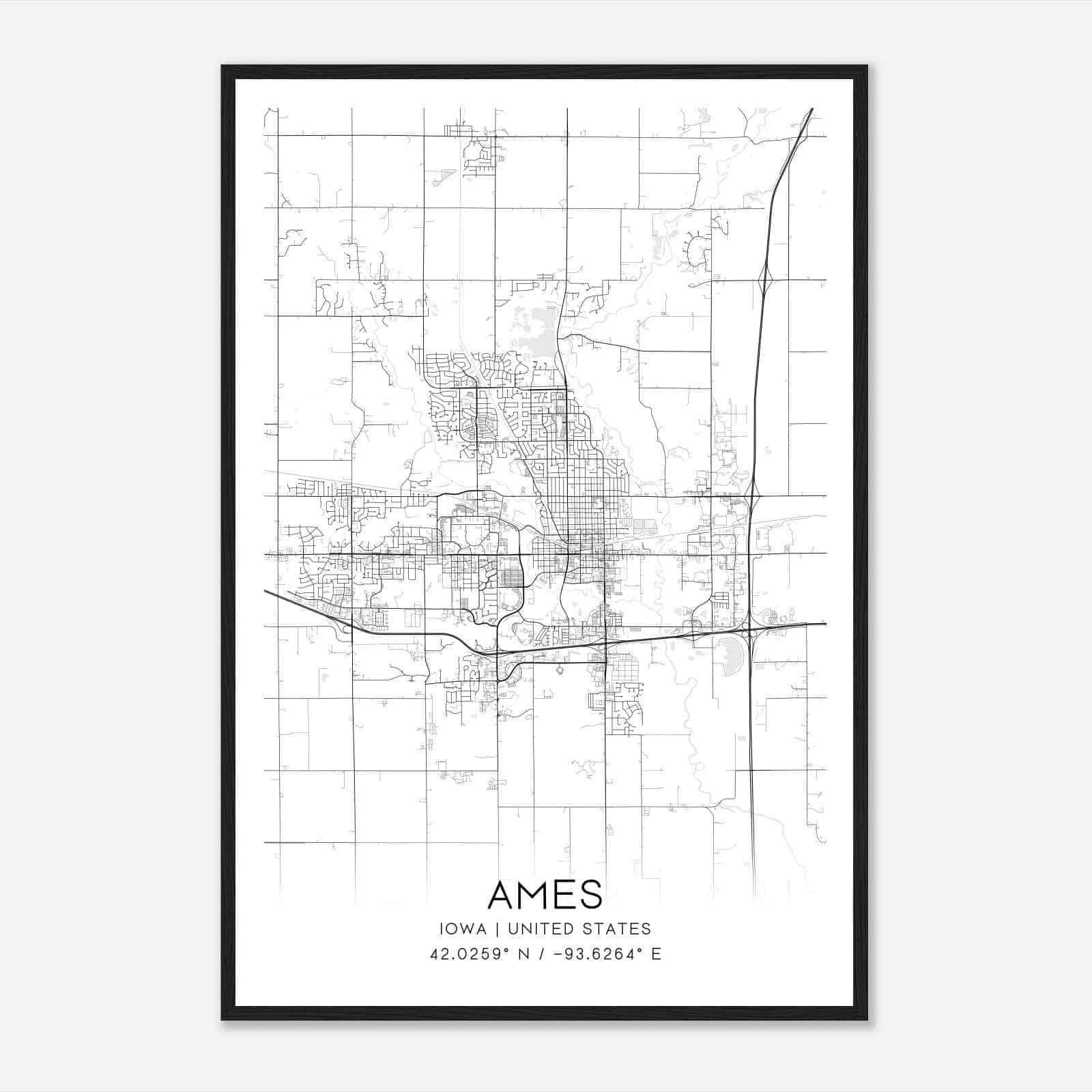 Ames Iowa Map Poster, Modern Home Decor Wall Art Print