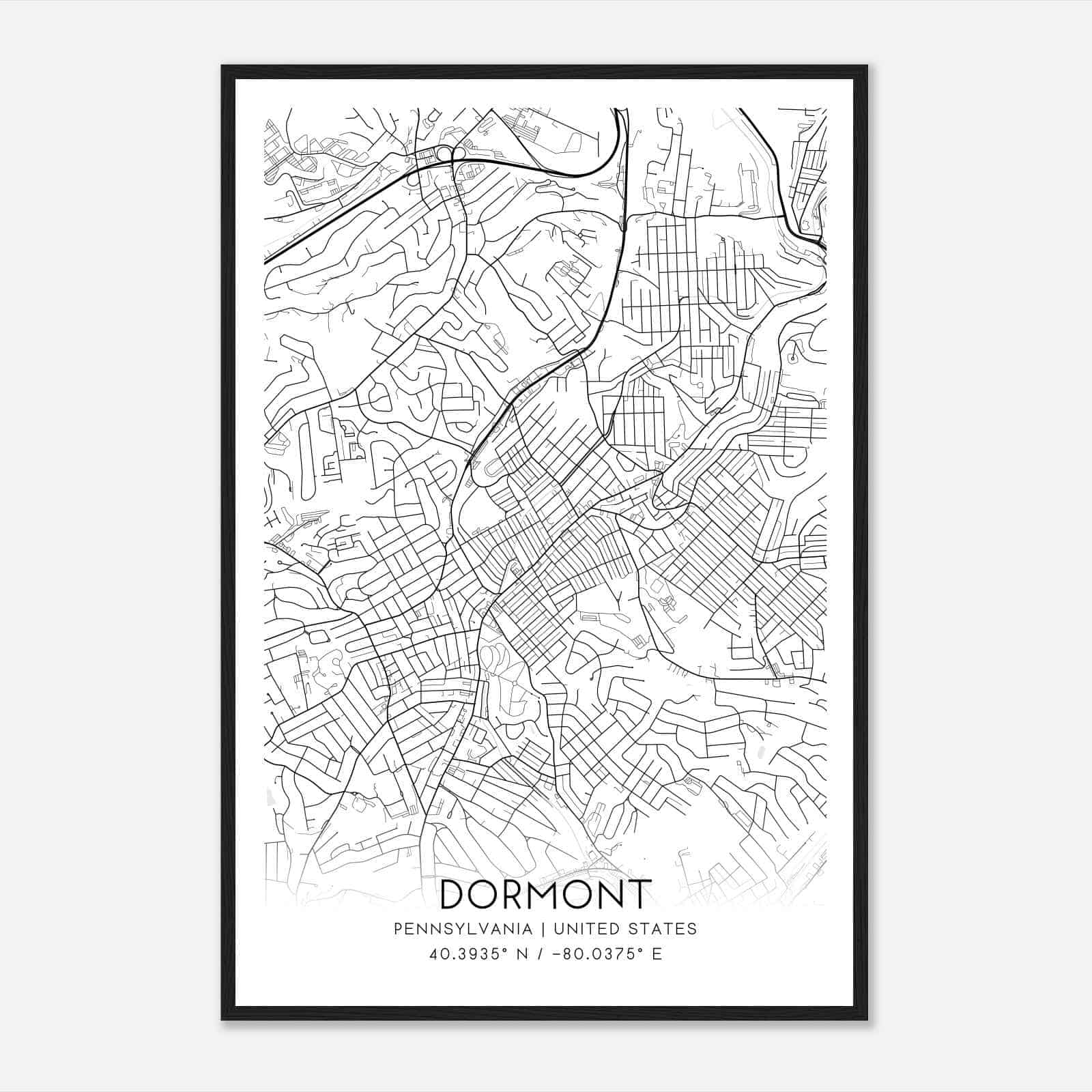 Dormont Pennsylvania Map Poster, Modern Home Decor Wall Art Print