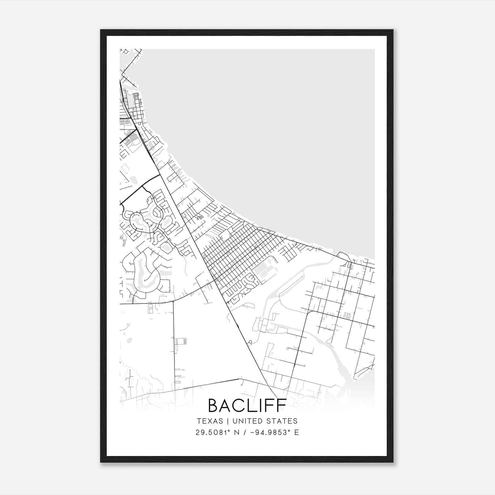 Bacliff Texas Map Poster, Modern Home Decor Wall Art Print