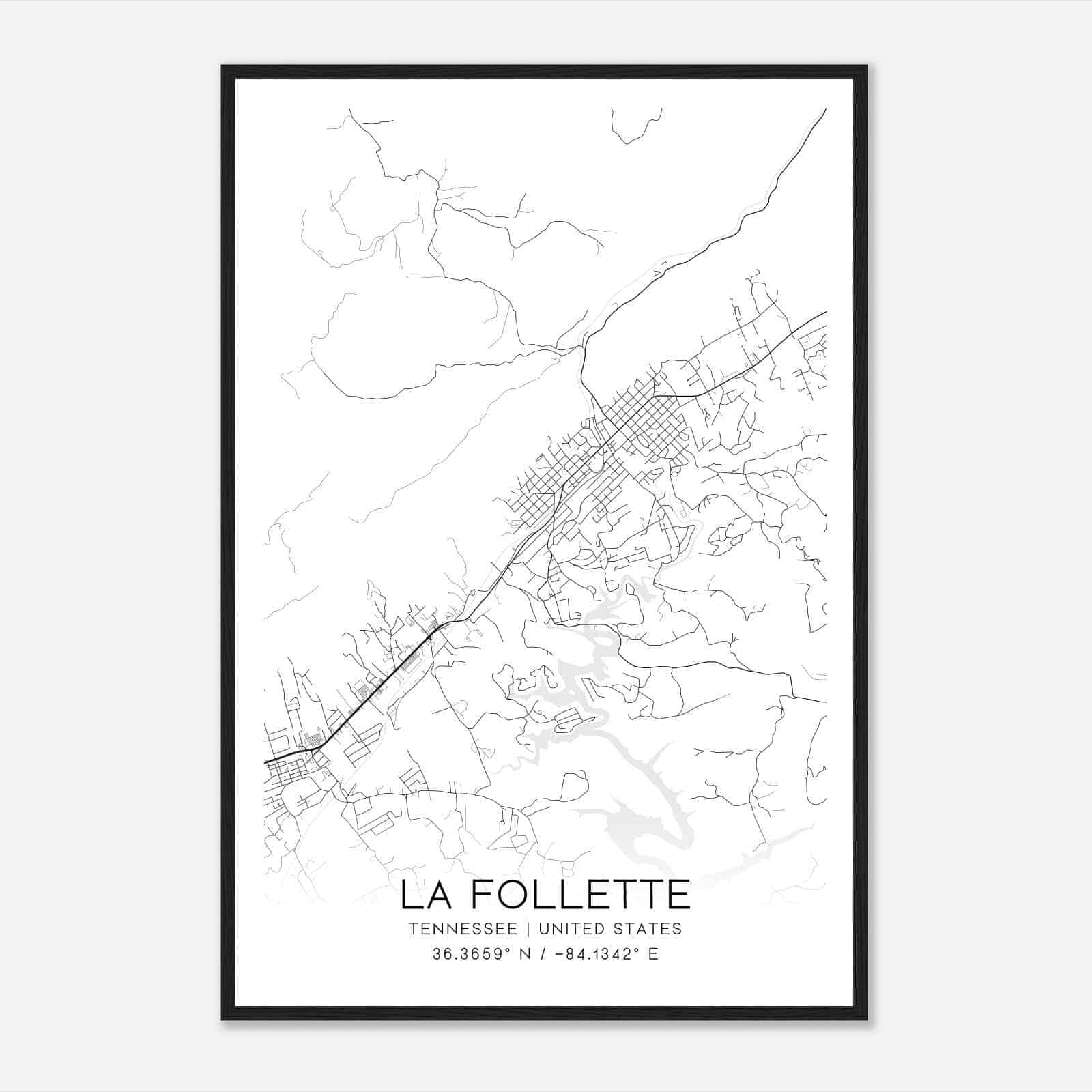 La Follette Tennessee Map Poster, Modern Home Decor Wall Art Print
