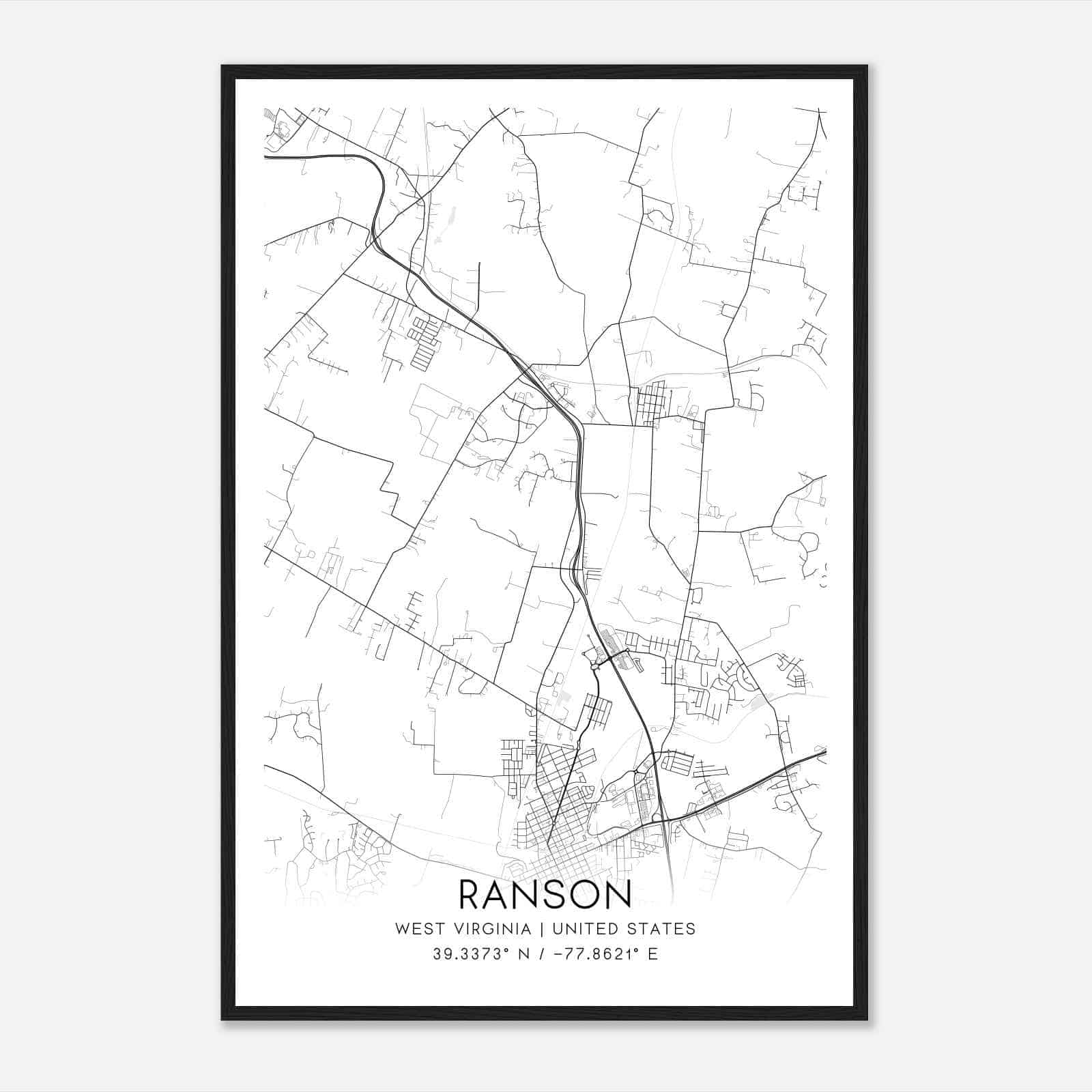Ranson West Virginia Map Poster, Modern Home Decor Wall Art Print
