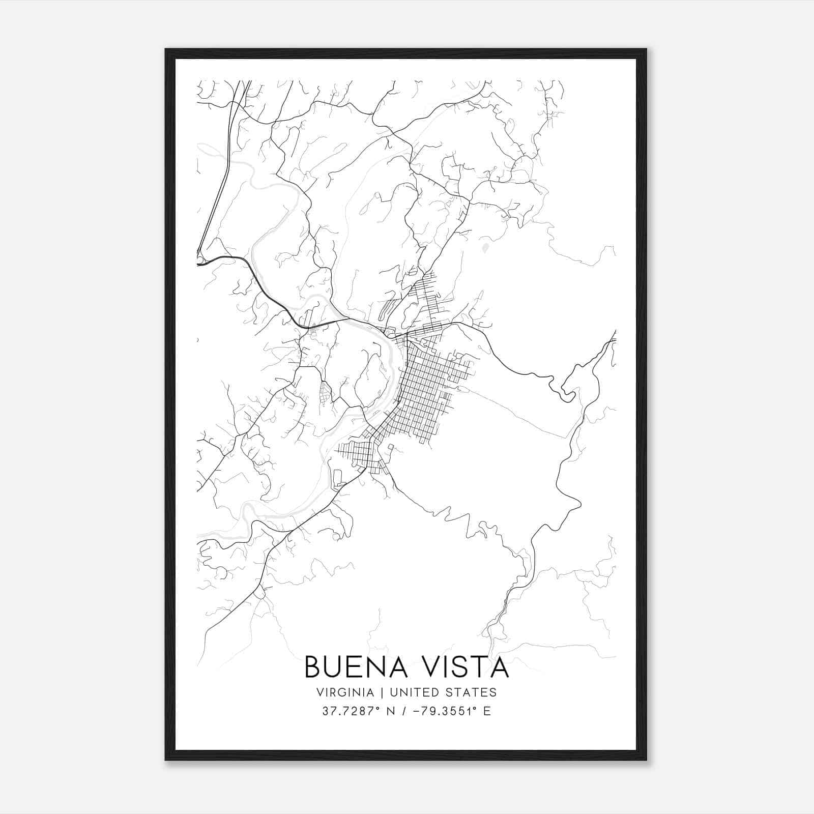 Buena Vista Virginia Map Poster, Modern Home Decor Wall Art Print