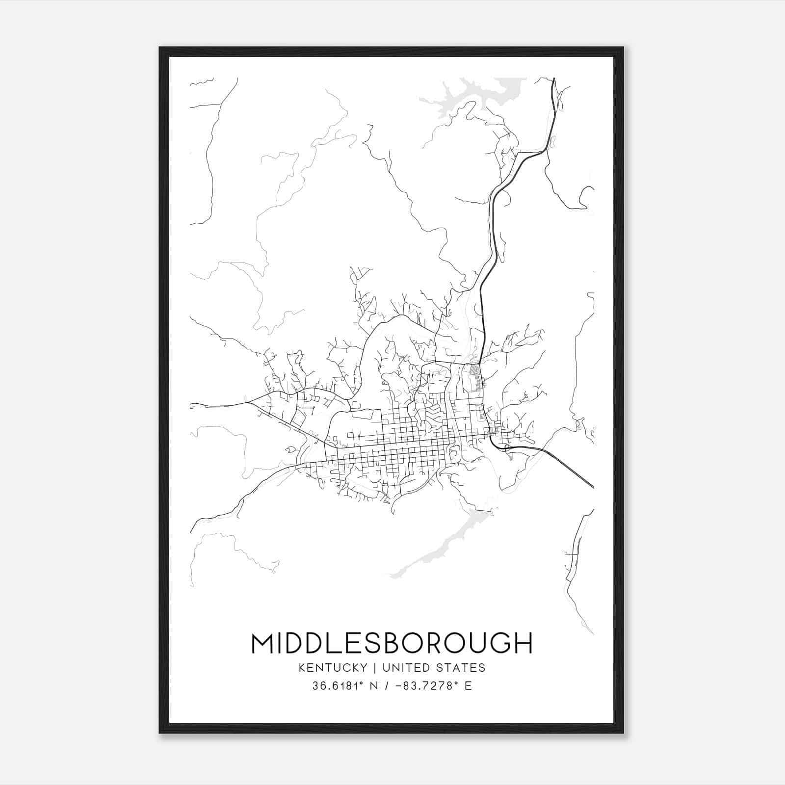 Middlesborough Kentucky Map Poster, Modern Home Decor Wall Art Print
