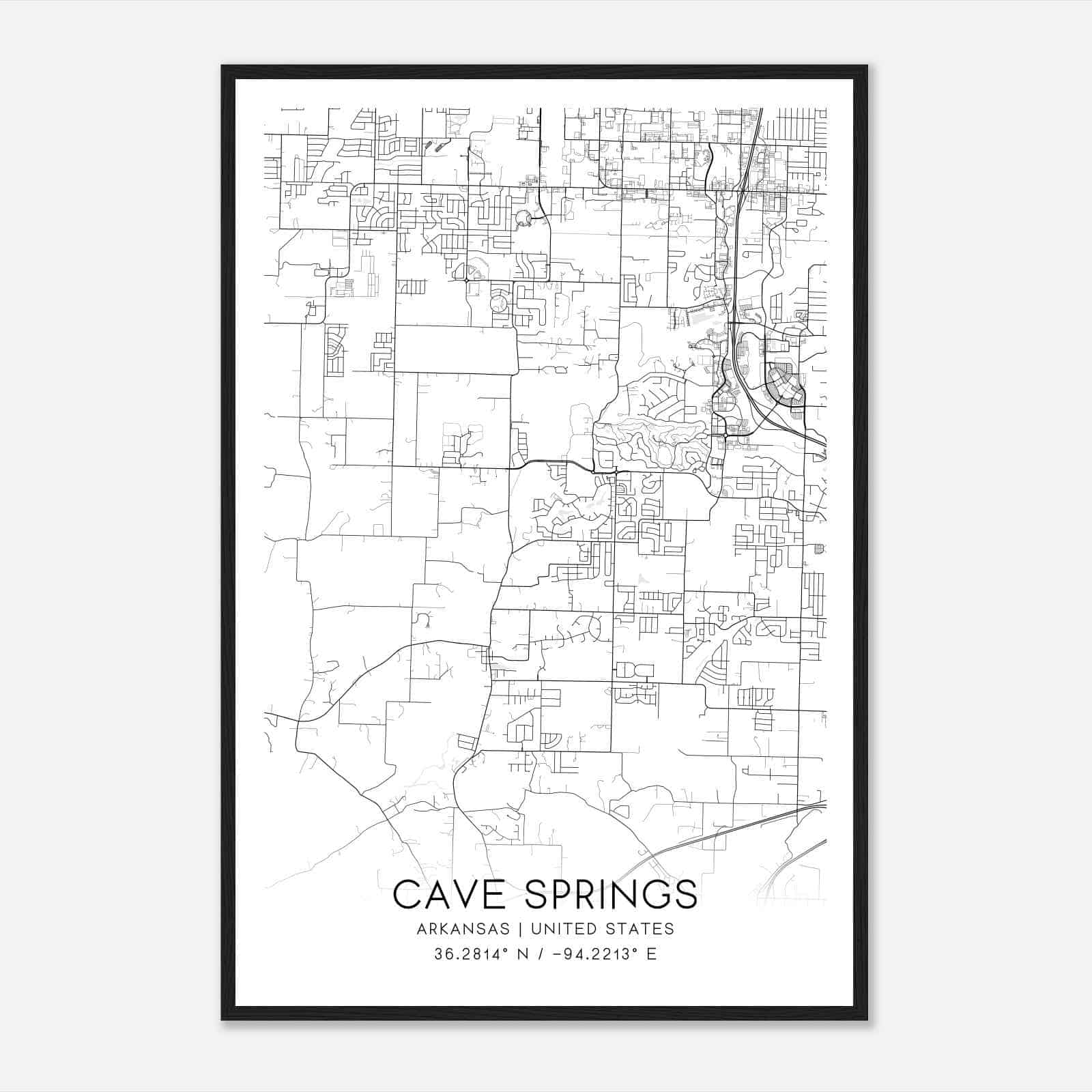 Cave Springs Arkansas Map Poster, Modern Home Decor Wall Art Print