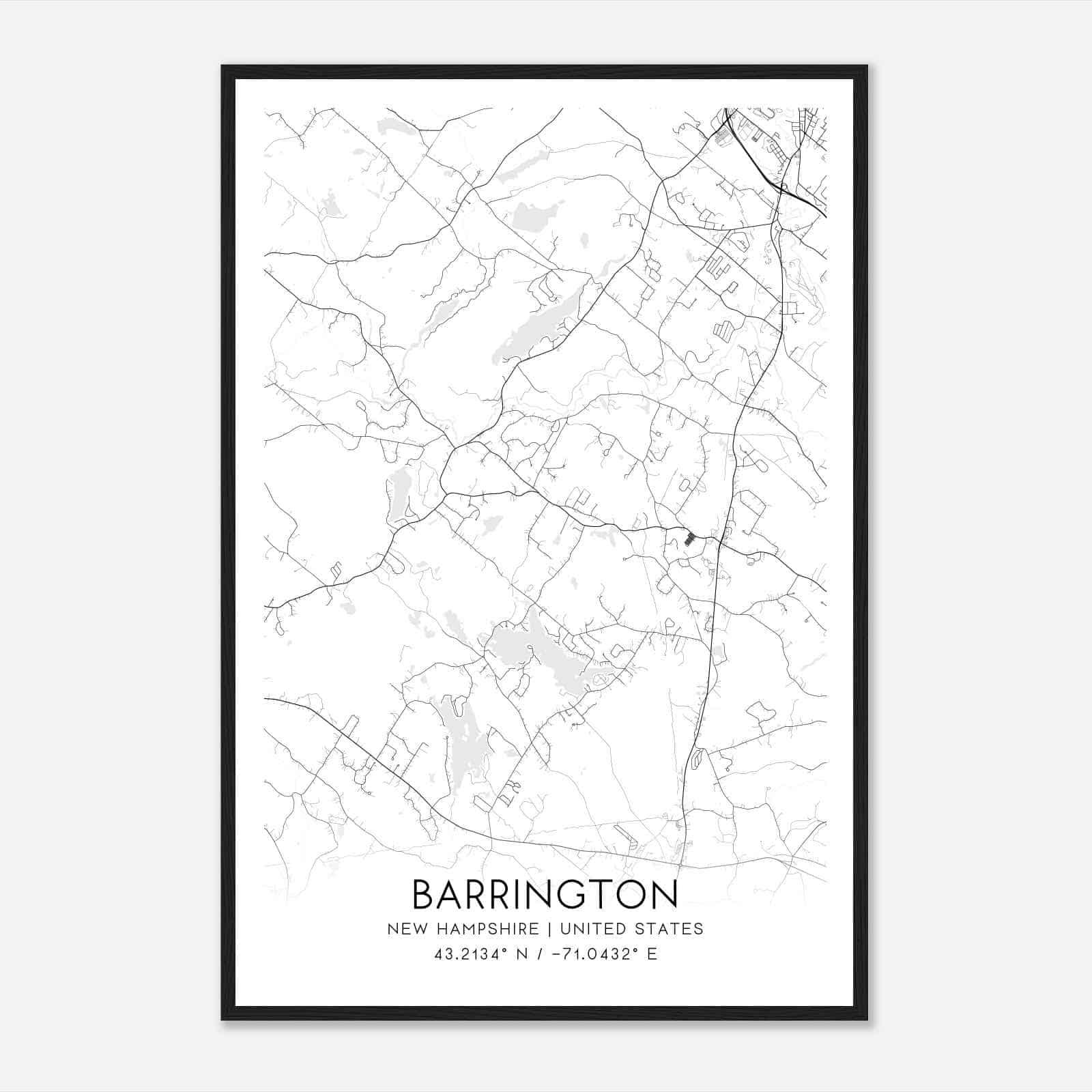 Barrington New Hampshire Map Poster, Modern Home Decor Wall Art Print