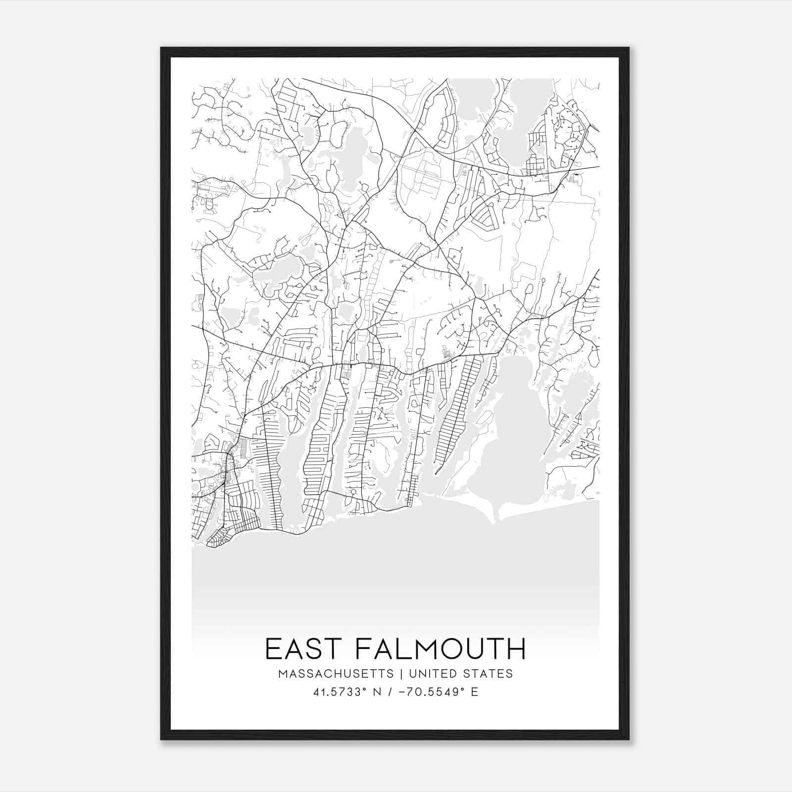 East Falmouth Massachusetts Map Poster, Modern Home Decor Wall Art Print