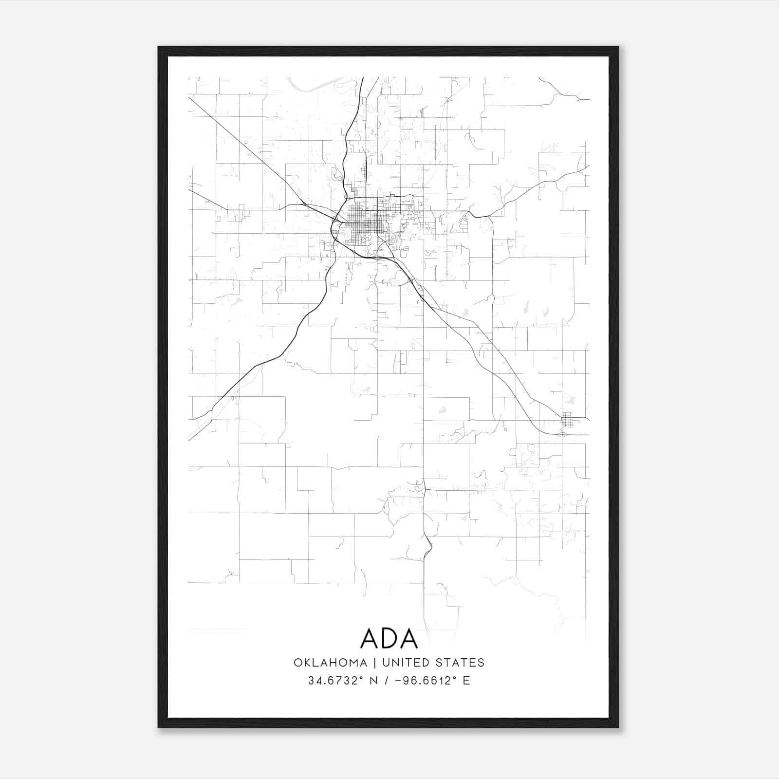 Ada Oklahoma Map Poster, Modern Home Decor Wall Art Print