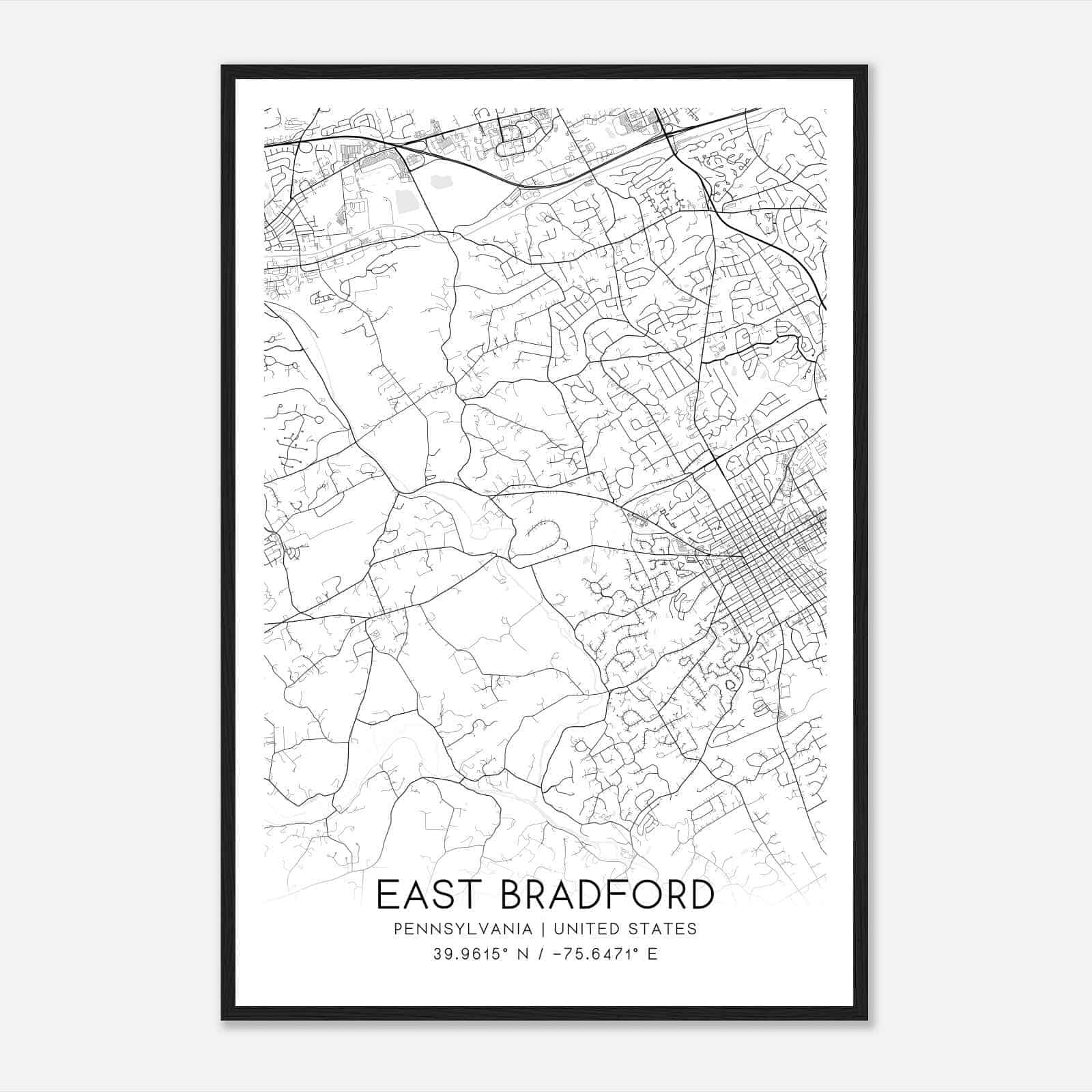 East Bradford Pennsylvania Map Poster, Modern Home Decor Wall Art Print