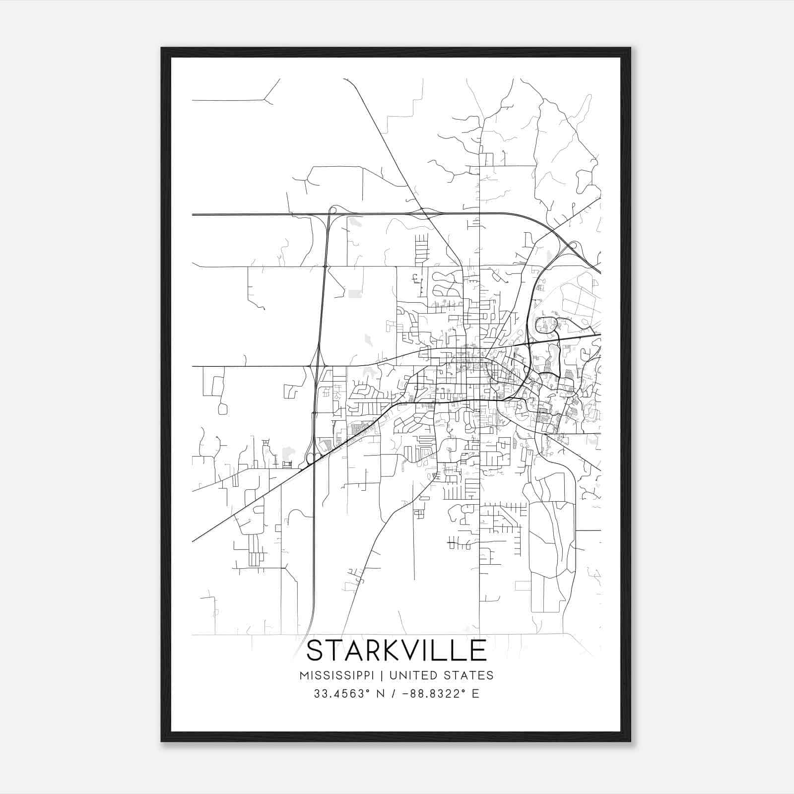 Starkville Mississippi Map Poster, Modern Home Decor Wall Art Print