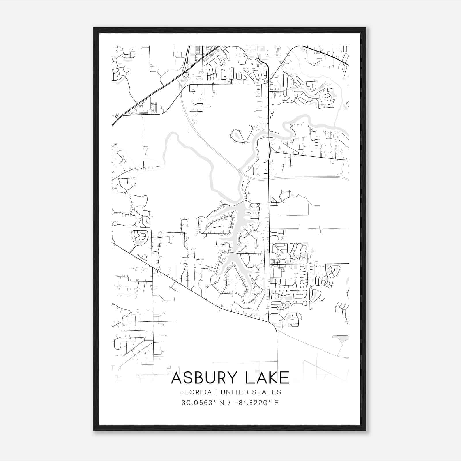 Asbury Lake Florida Map Poster, Modern Home Decor Wall Art Print