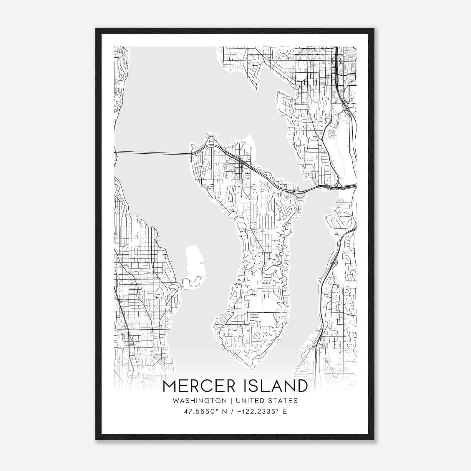 Mercer Island Washington Map Poster, Modern Home Decor Wall Art Print