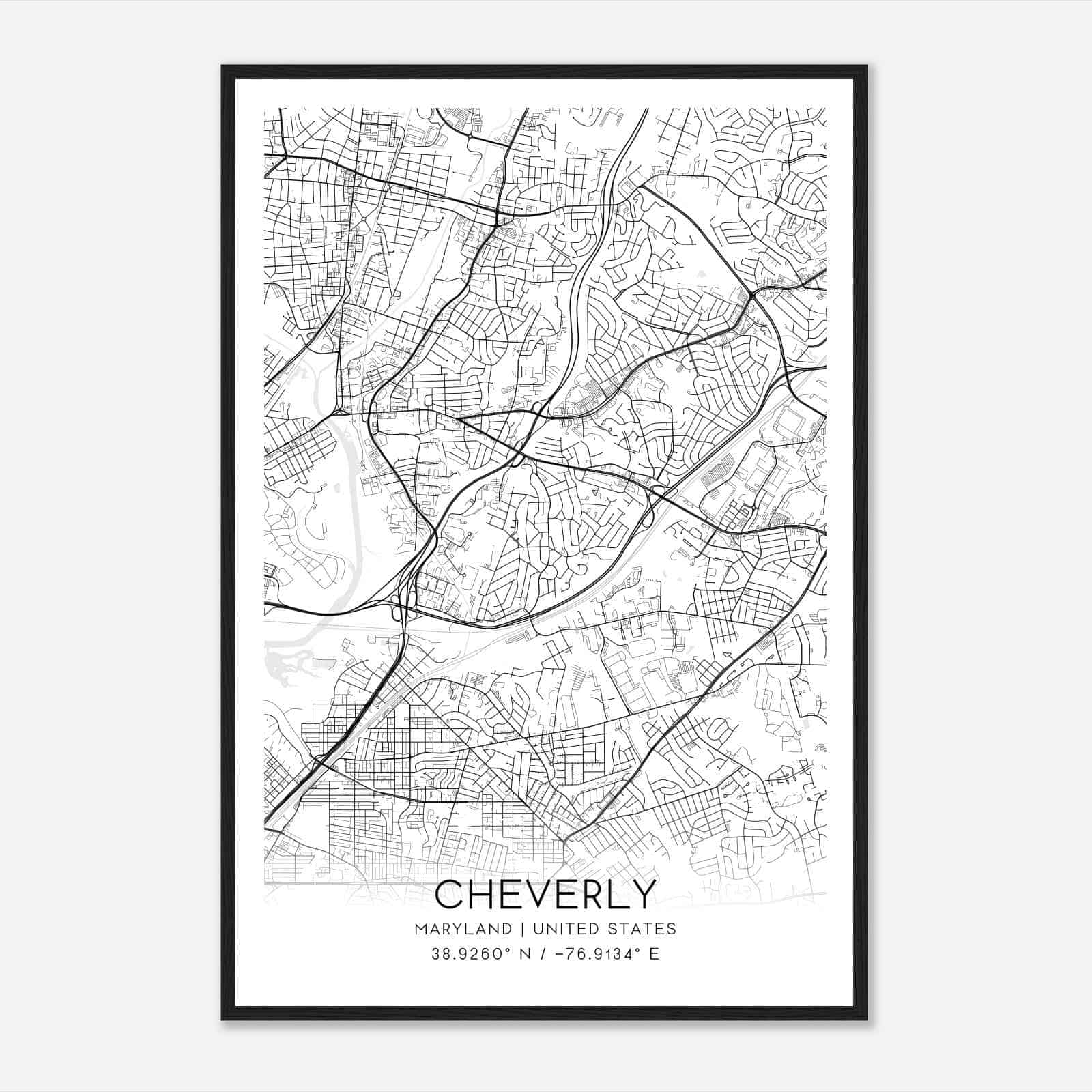 Cheverly Maryland Map Poster, Modern Home Decor Wall Art Print