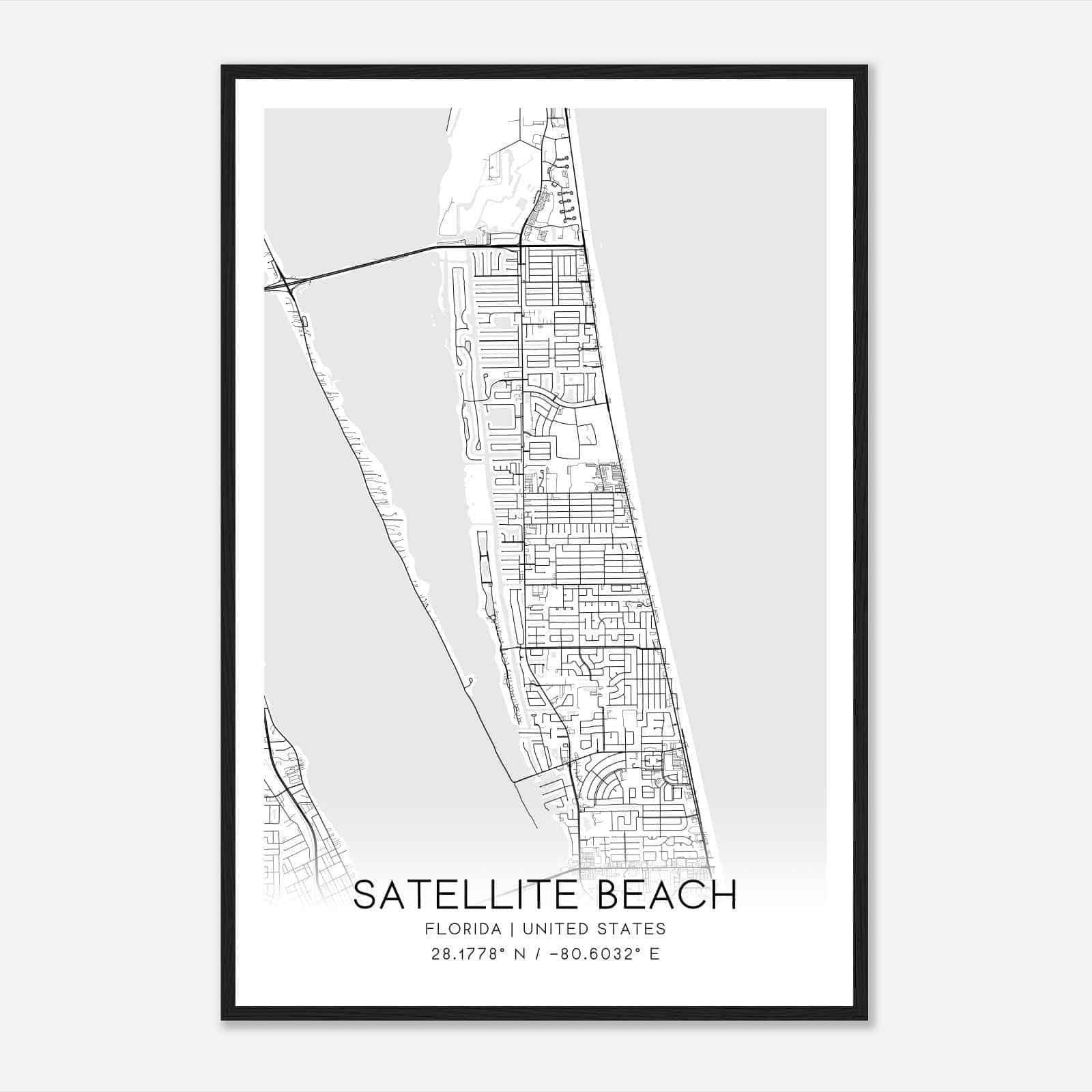 Satellite Beach Florida Map Poster - E6b40a126f80523a4034663067f3d415